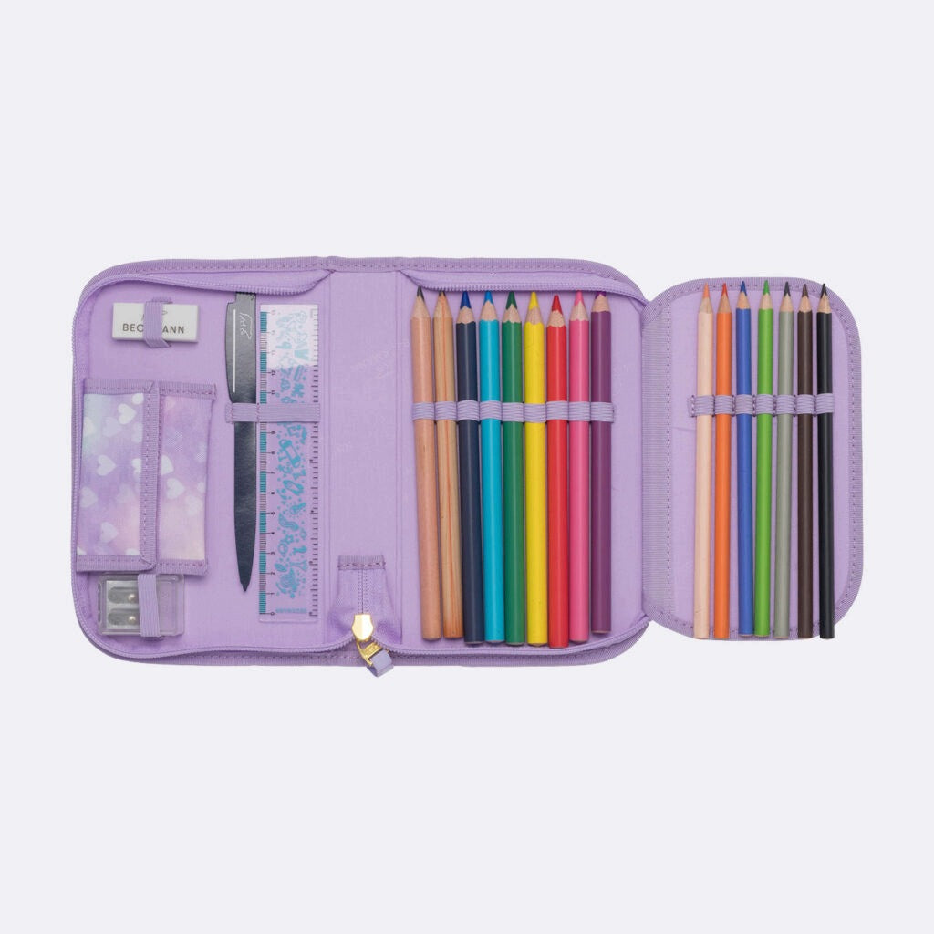 Pencil case with one section fully equipped, Unicorn princess purple Brand BECKMANN