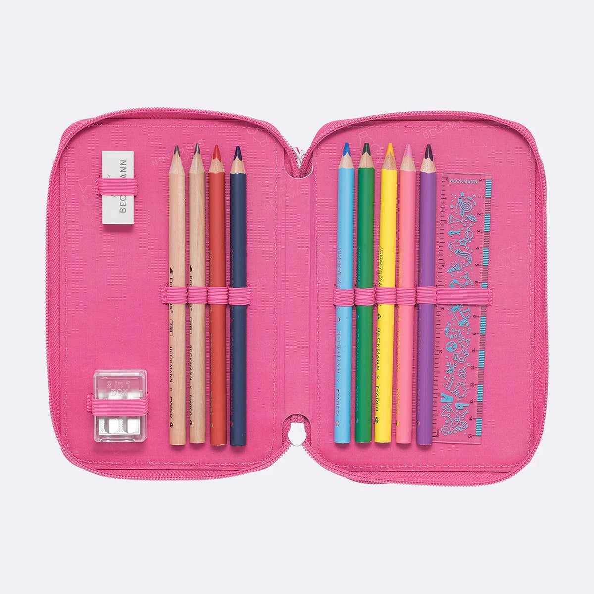 Pencil case with three compartments fully equipped - STRAWBERRY Packaging status original