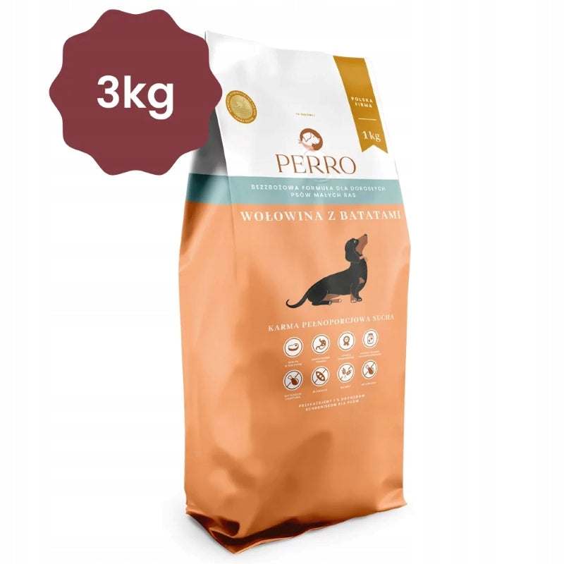 Perro dry food beef with sweet potatoes for small breed adult dogs 3kg Product weight 3 kg
