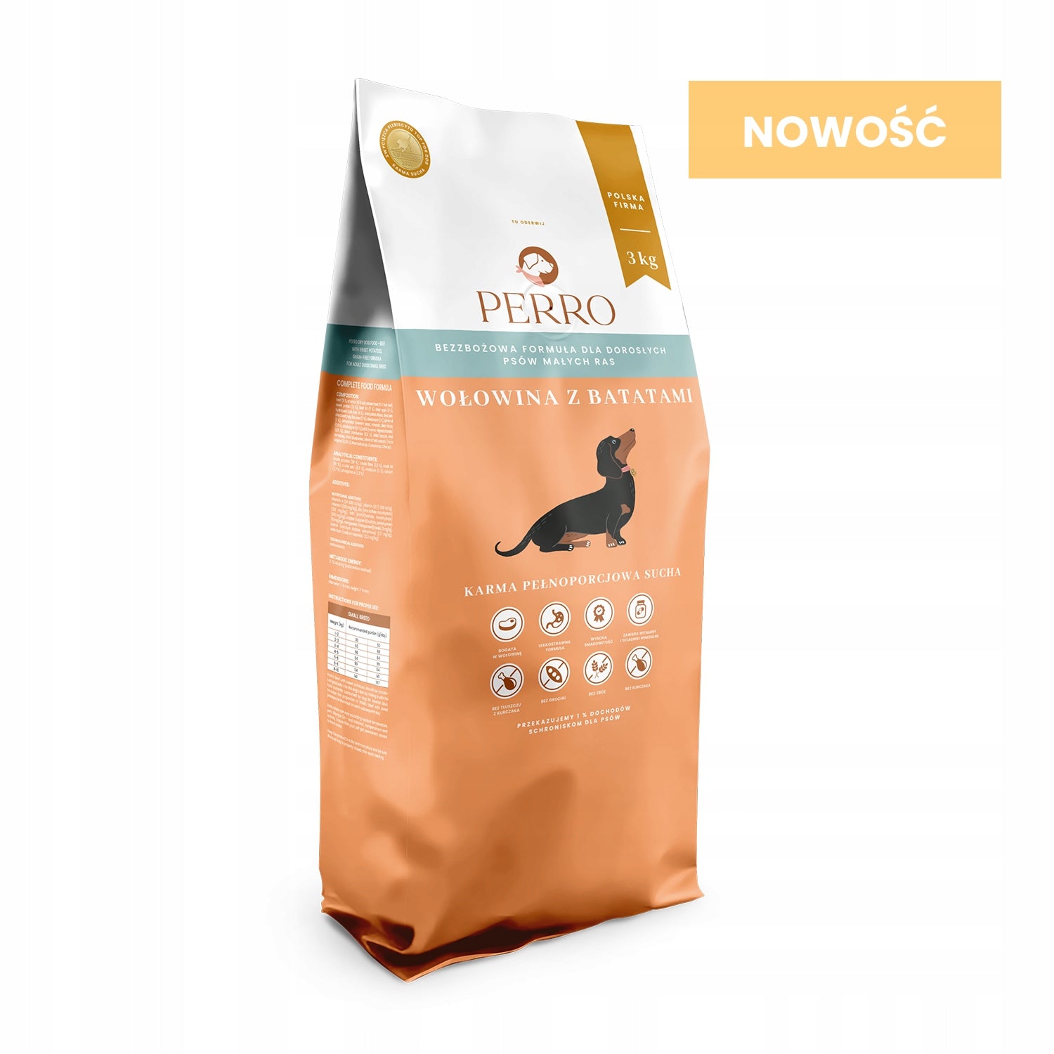 Perro dry food beef with sweet potatoes for small breed adult dogs 3kg