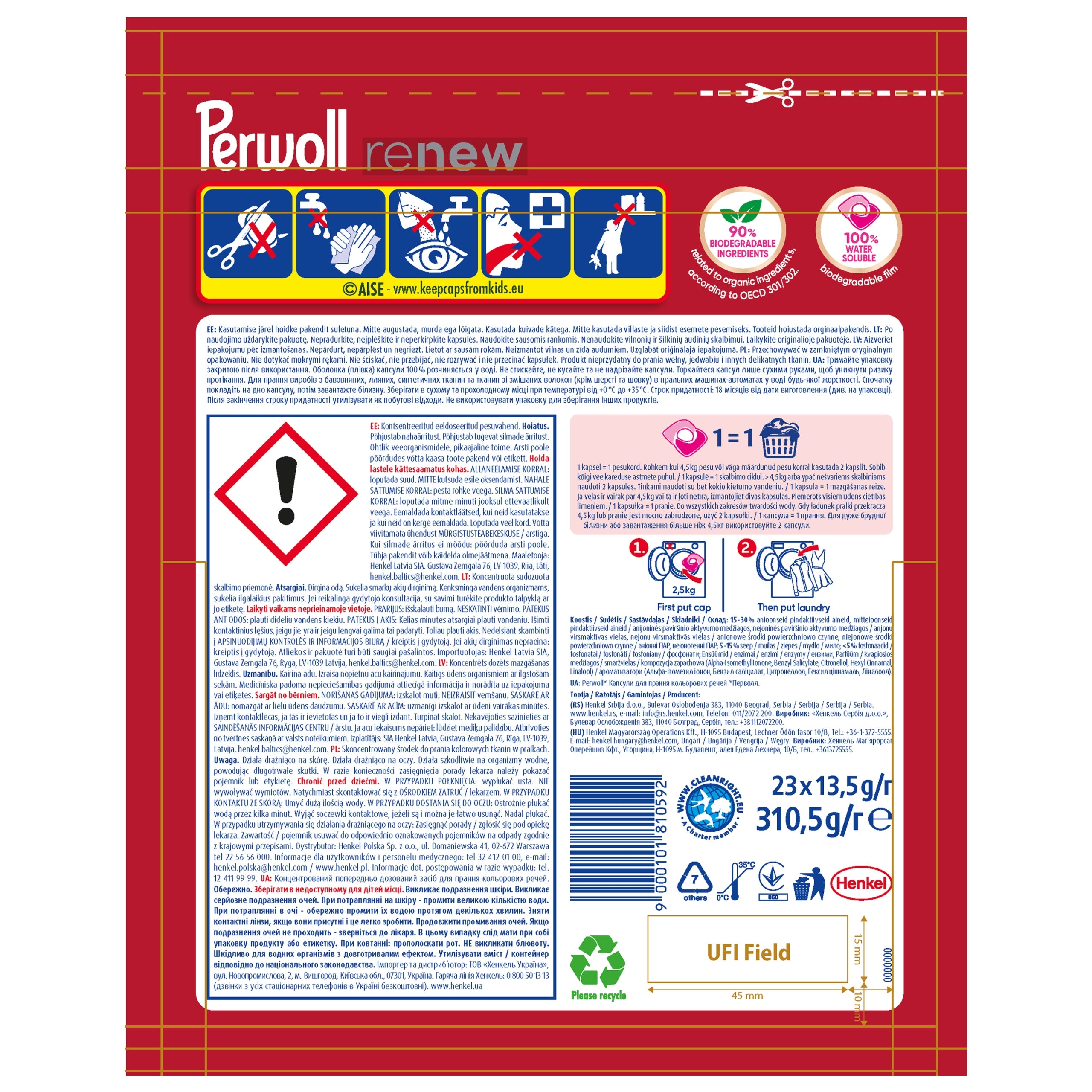 Perwoll Renew Washing Capsules Color 23pcs x 13,5g EAN (GTIN) 9000101810592