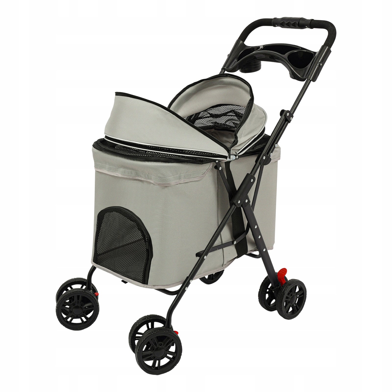 Pet Trolley, Pet Stroller, Grey Foldable Carrier for Cat & Dog, 62*50*98cm Size M