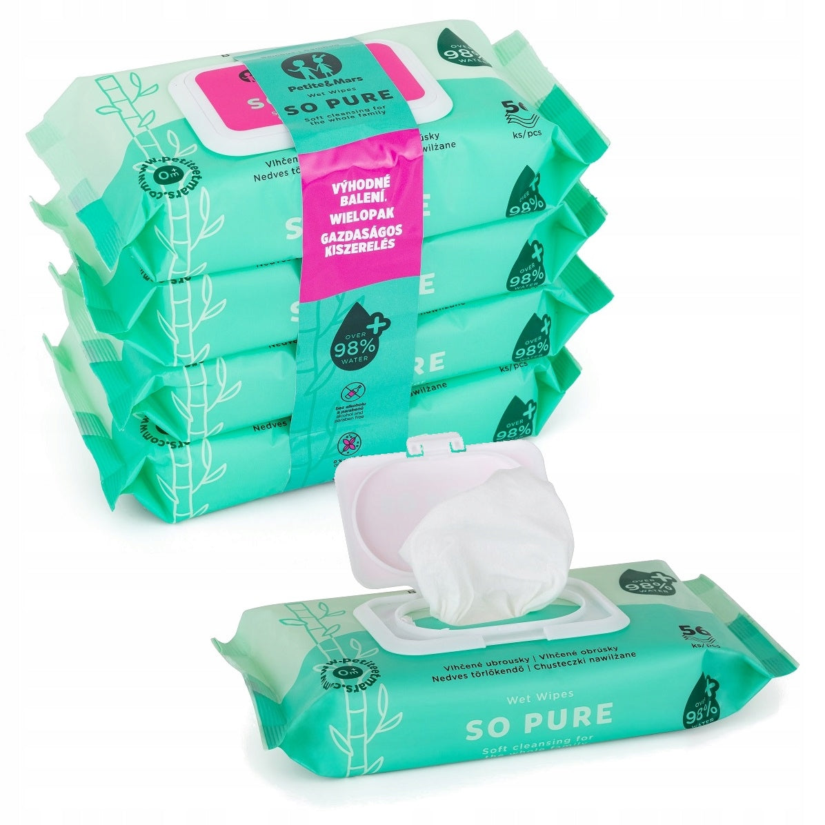 Petite&Mars Bamboo Wet Wipes Biodegradable 4x56 Pack 4 Pack