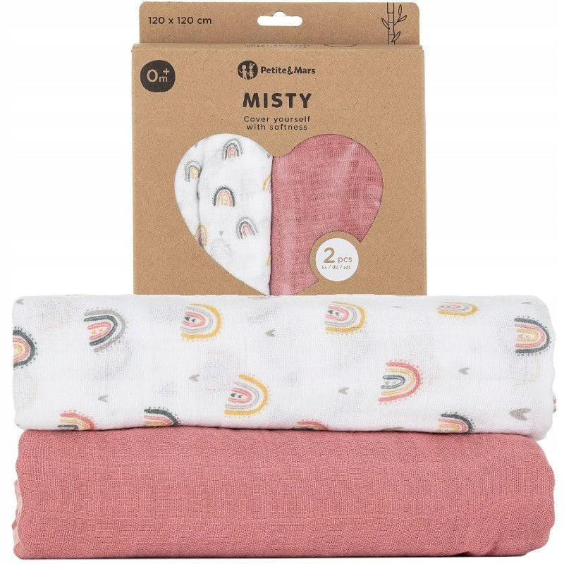Petite&Mars MUSLIN SWADDLE 120x120cm 2pcs Rose