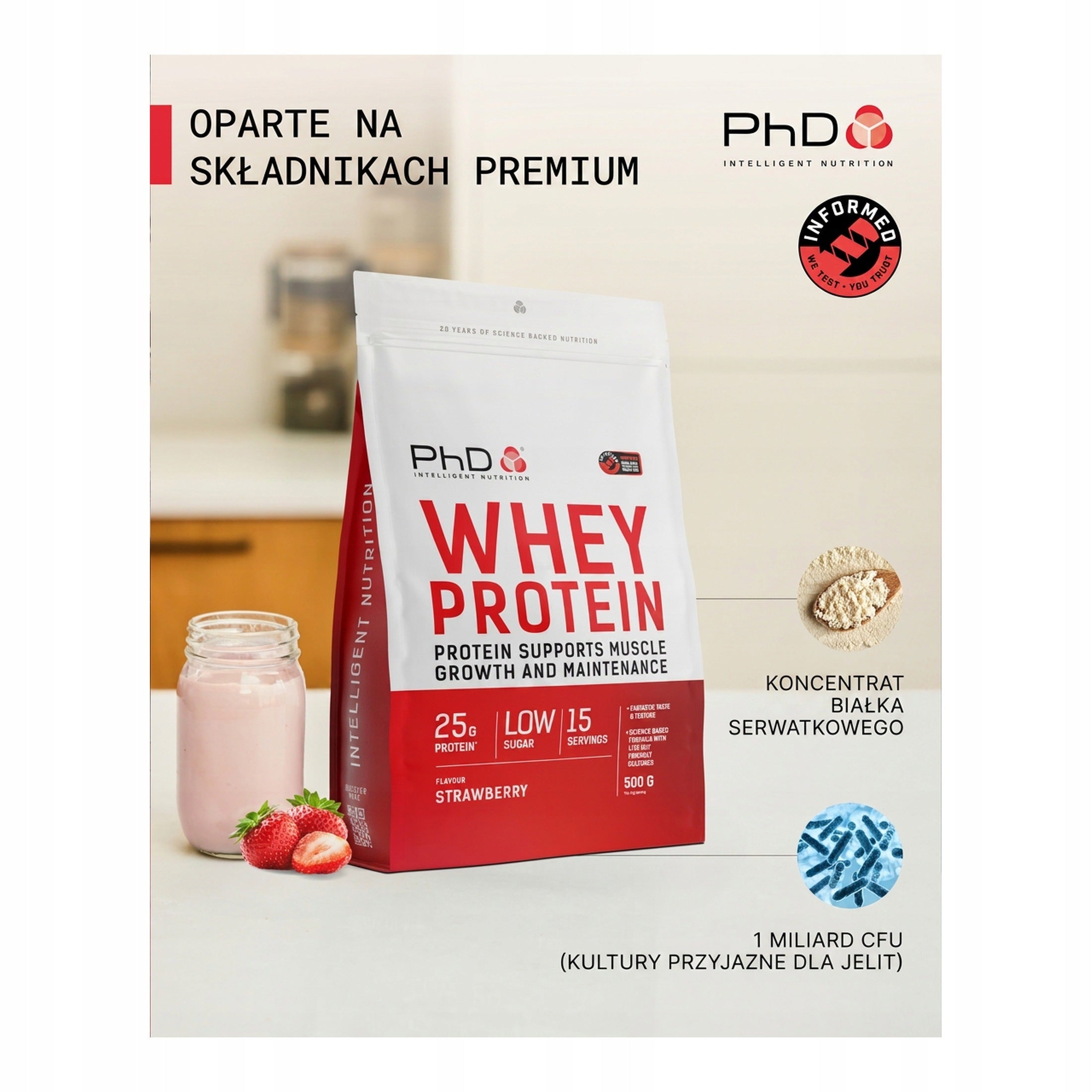 PhD Whey Protein Strawberry 500g Expiration date not specified