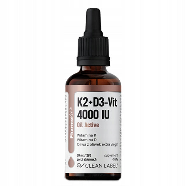 Pharmovit Clean Label K2+D3-Vit 4000 IU Oil Active, Dietary Supplement, 30 ml Expiration date at least 3 months from the date of purchase