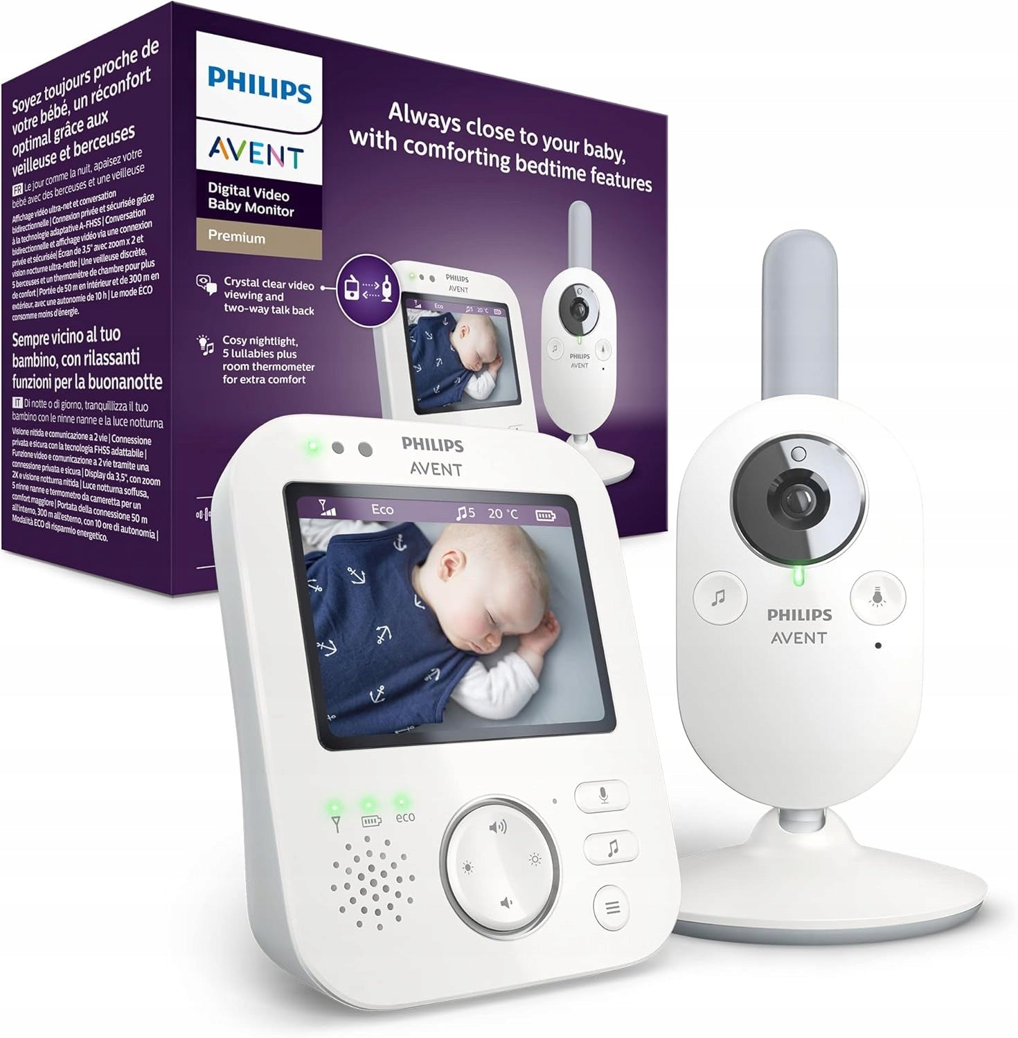 Philips Avent SCD843/26 Baby Monitor, White, Grey, 3,5 inch