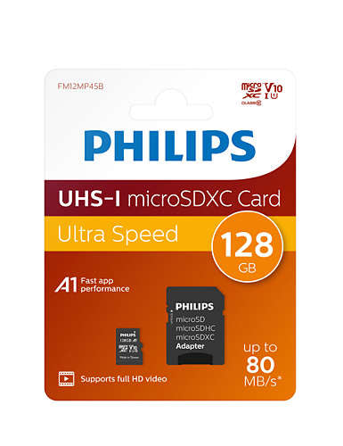Philips MicroSDXC Card 128GB Class 10 UHS-I U1 incl. adapter Manufacturer code FM12MP45B
