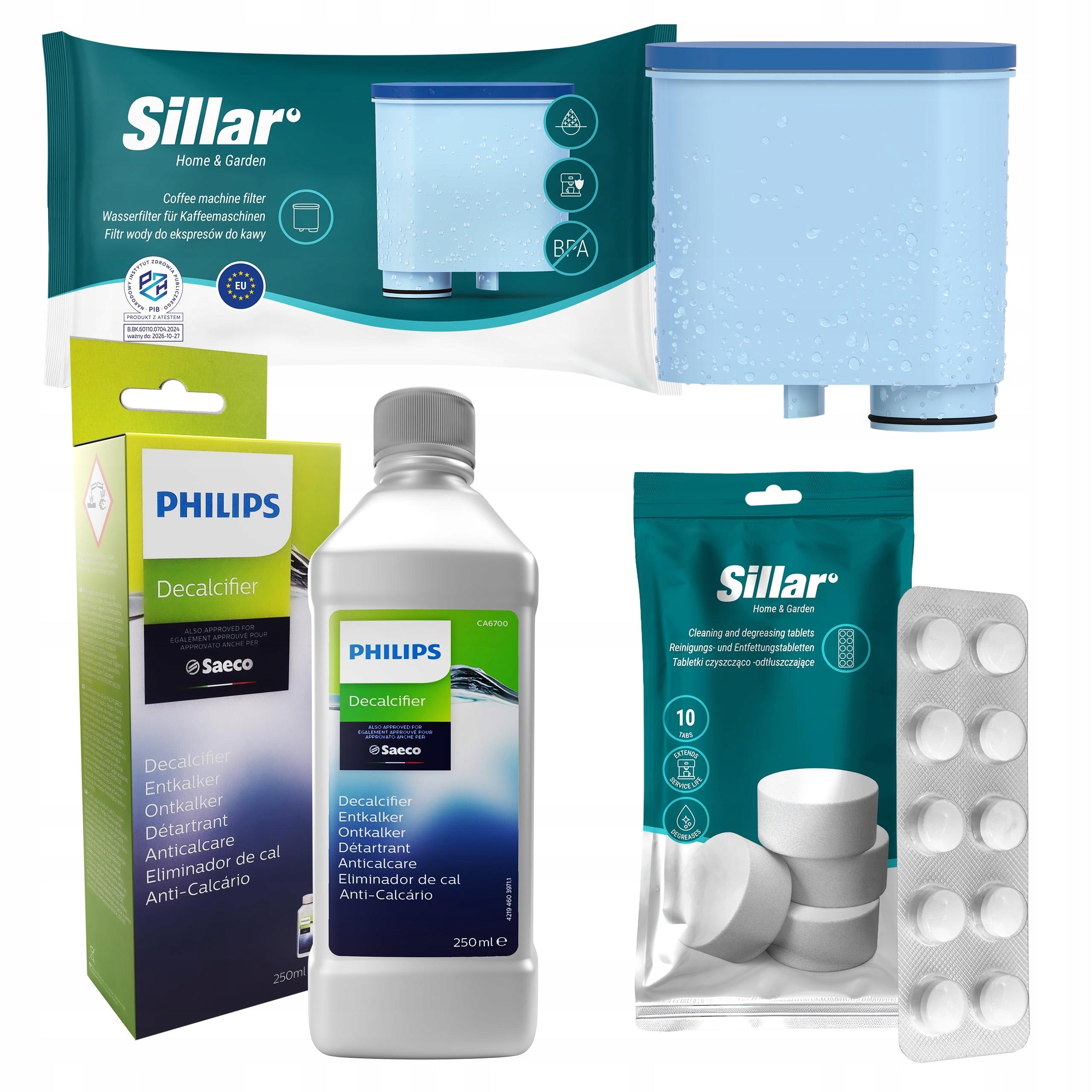 Philips Saeco espresso machine cleaning kit: tablet descaler filter