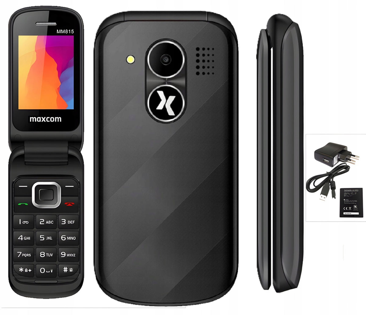 Phone with active flap for senior Maxcom MM815 black LARGE KEYS and .. Charger included yes