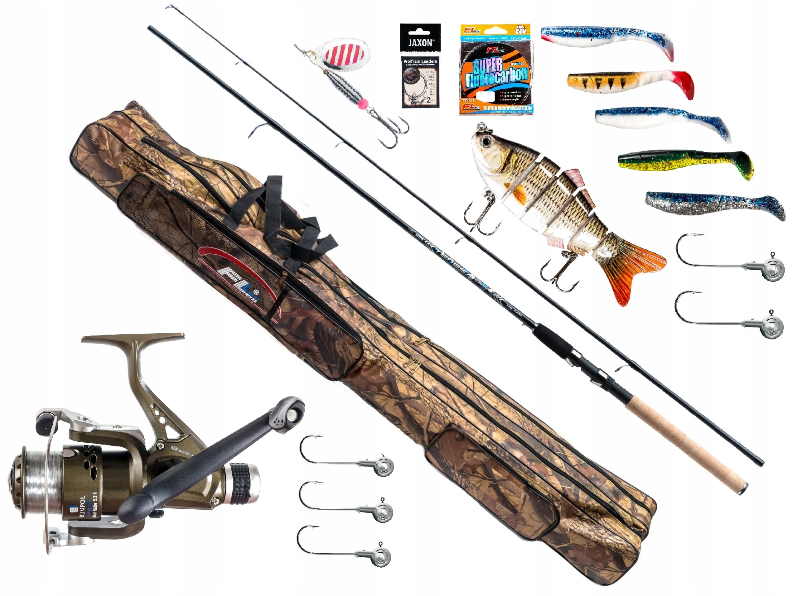 PiKE Set Fishing Rod Spinning JAXON + Reel Bag Fishing Line
