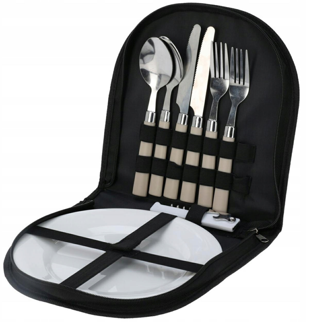 Picnic Set in Case 10 Elements for Grill Cutlery Plates Spoons Corkscrew Packaging status original