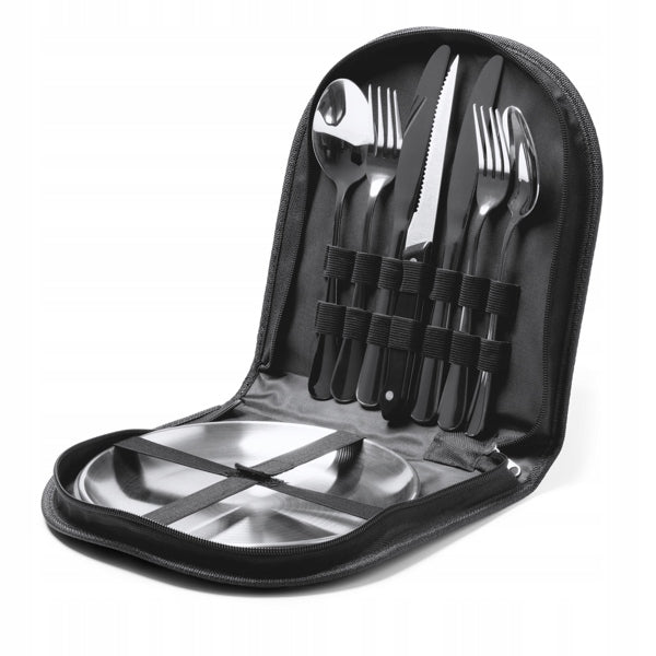Picnic set hiking camping cutlery plates metal 2 os RPET case Kind set