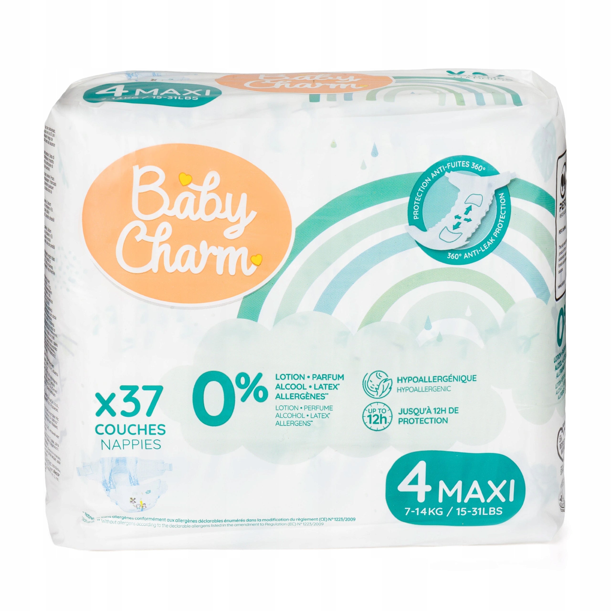 Pieluchy BabyCharm Maxi 4 7-14 kg 37 szt Wskaźnik wilgoci TANIO Brand Baby Charm