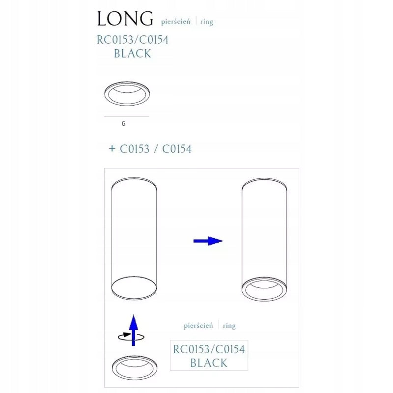 Dekoratyvinis žiedas šviestuvams Maxlight Long kolekcija juoda RC0153/C0154