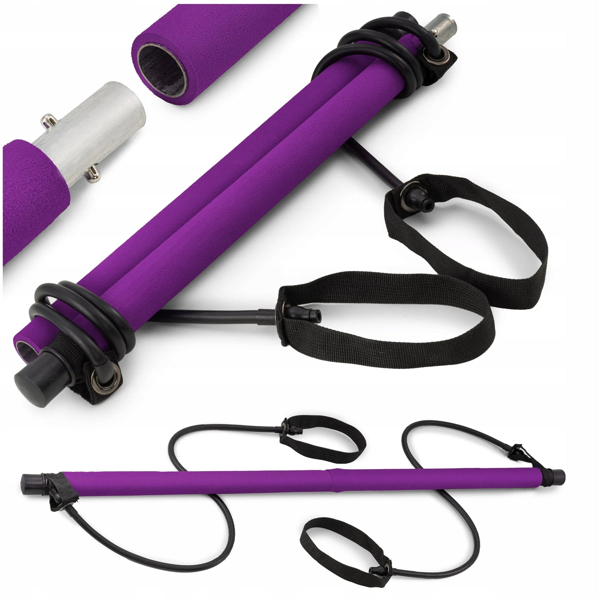 Pilates Bar Exercise Stick Rubber Resistance Expanders with Bar