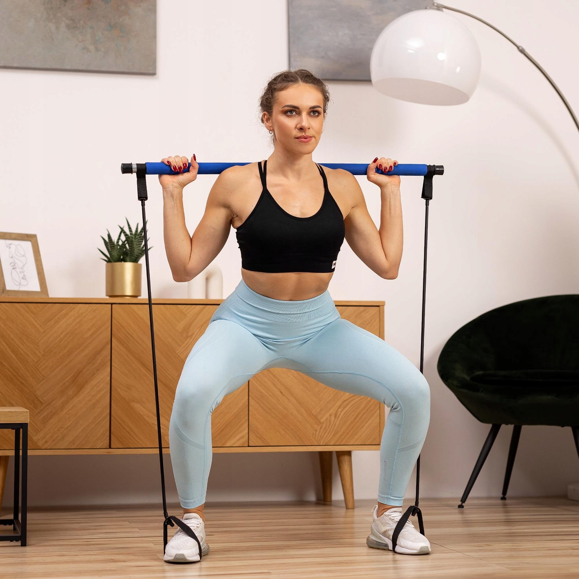 Pilates Bar Expanders with Bar Exercise Stick Resistance Rubber Length 90 cm