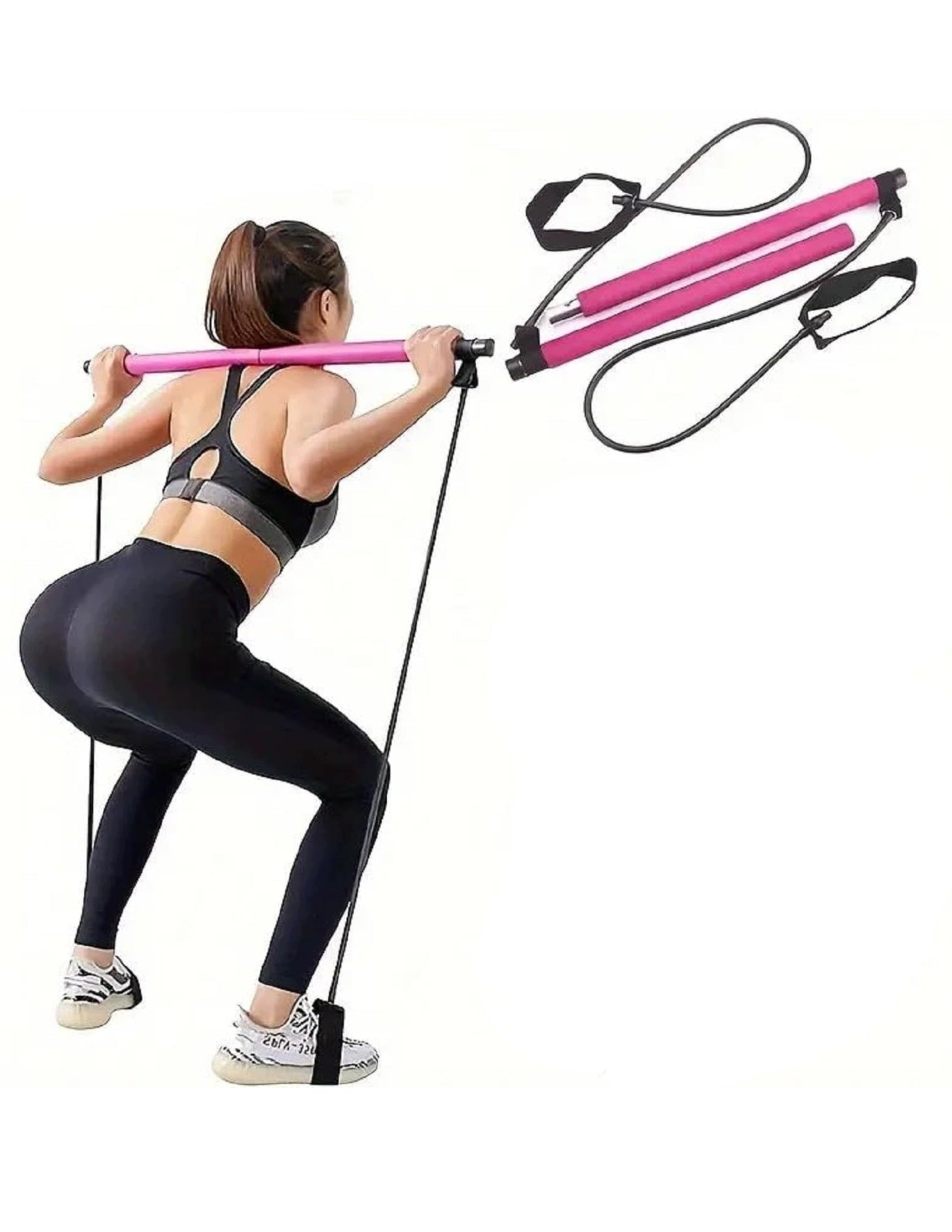 Pilates Tapes Exercise Set with Bar and Resistance Rubbers 2 Pieces Roses Packaging status original