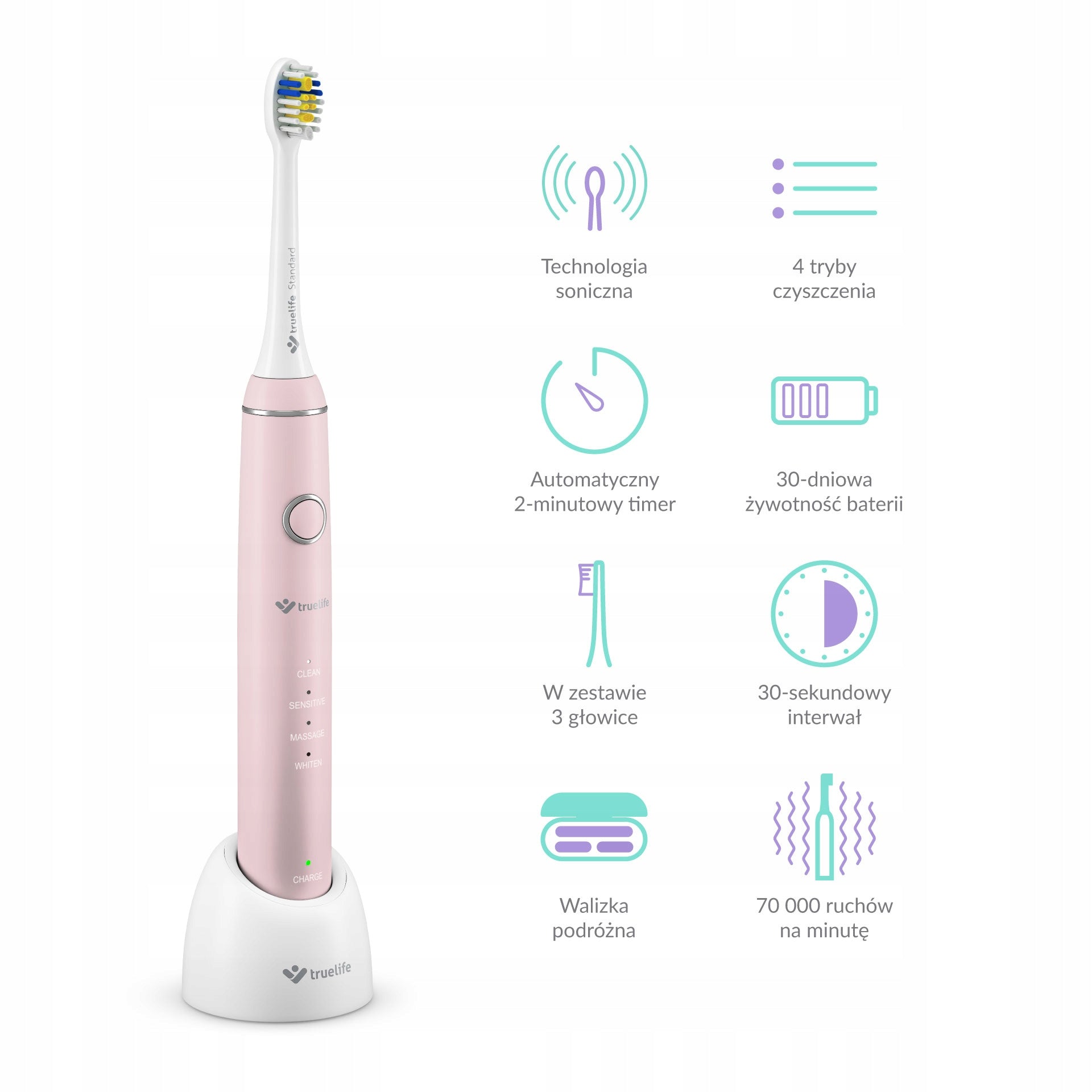 Pink Sonic Toothbrush TrueLife Timer Powerful Battery 2 Tips + Case EAN (GTIN) 8594175359091
