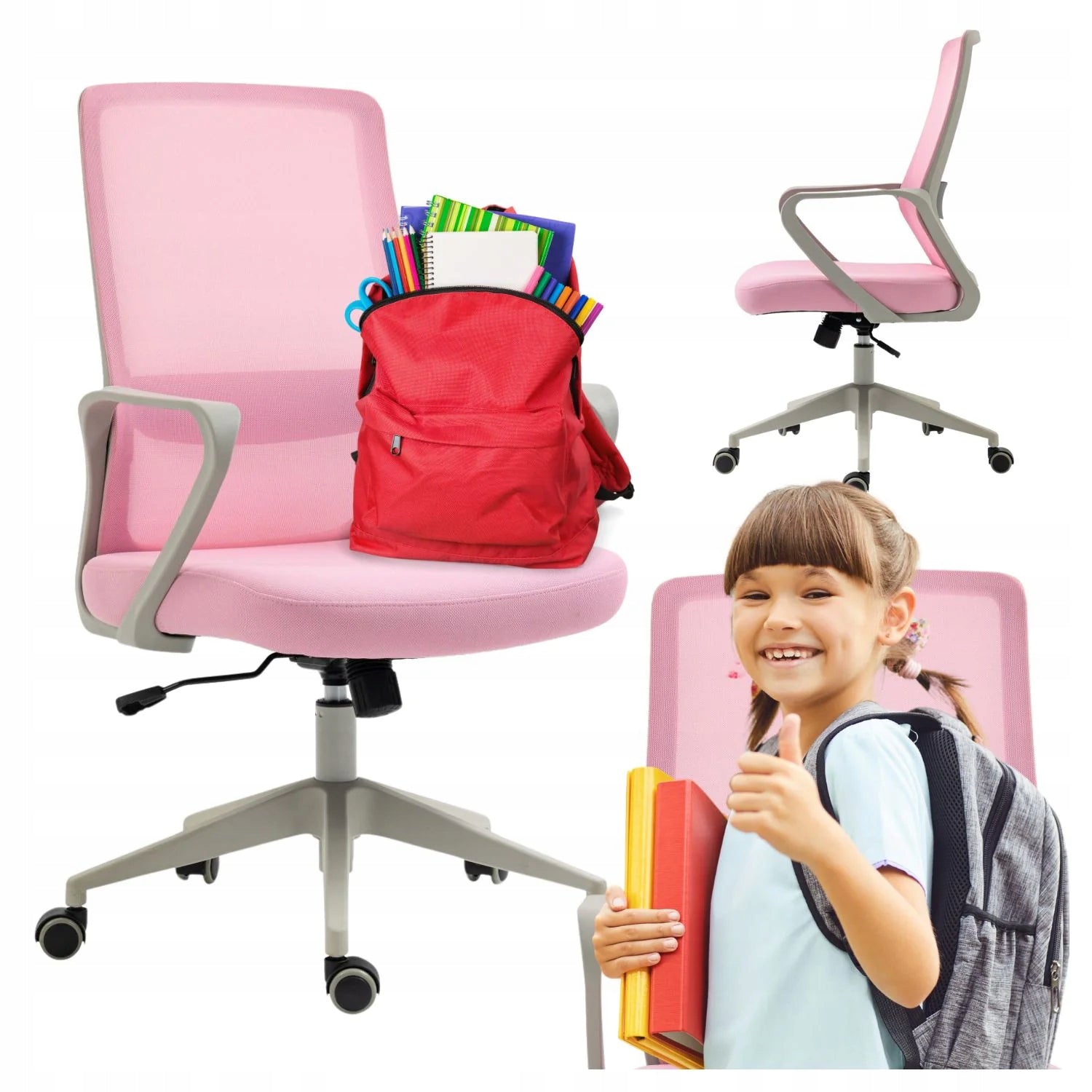 Pink Swivel Chair for Computer Desks for Girls Mesh Roses AMLIV