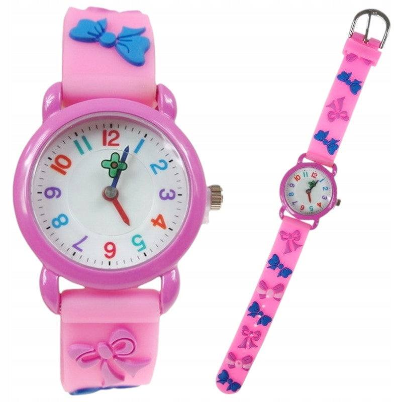 Pink Watch in Bows for Baby Girl Blue Colorful Numbers