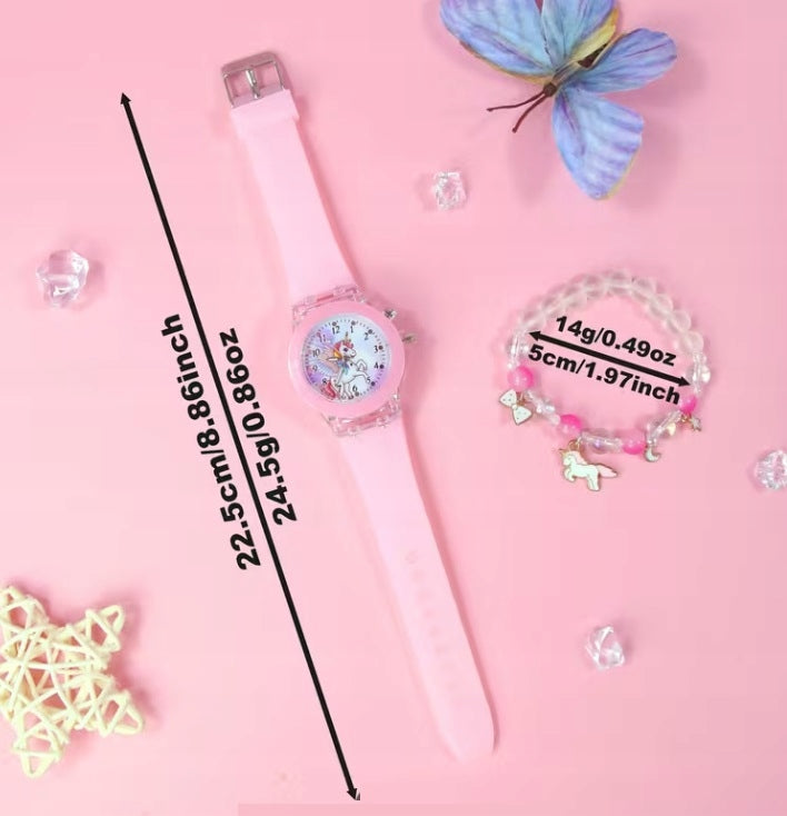 Pink beautiful watch with unicorn bracelet gift for girl Brand no brand