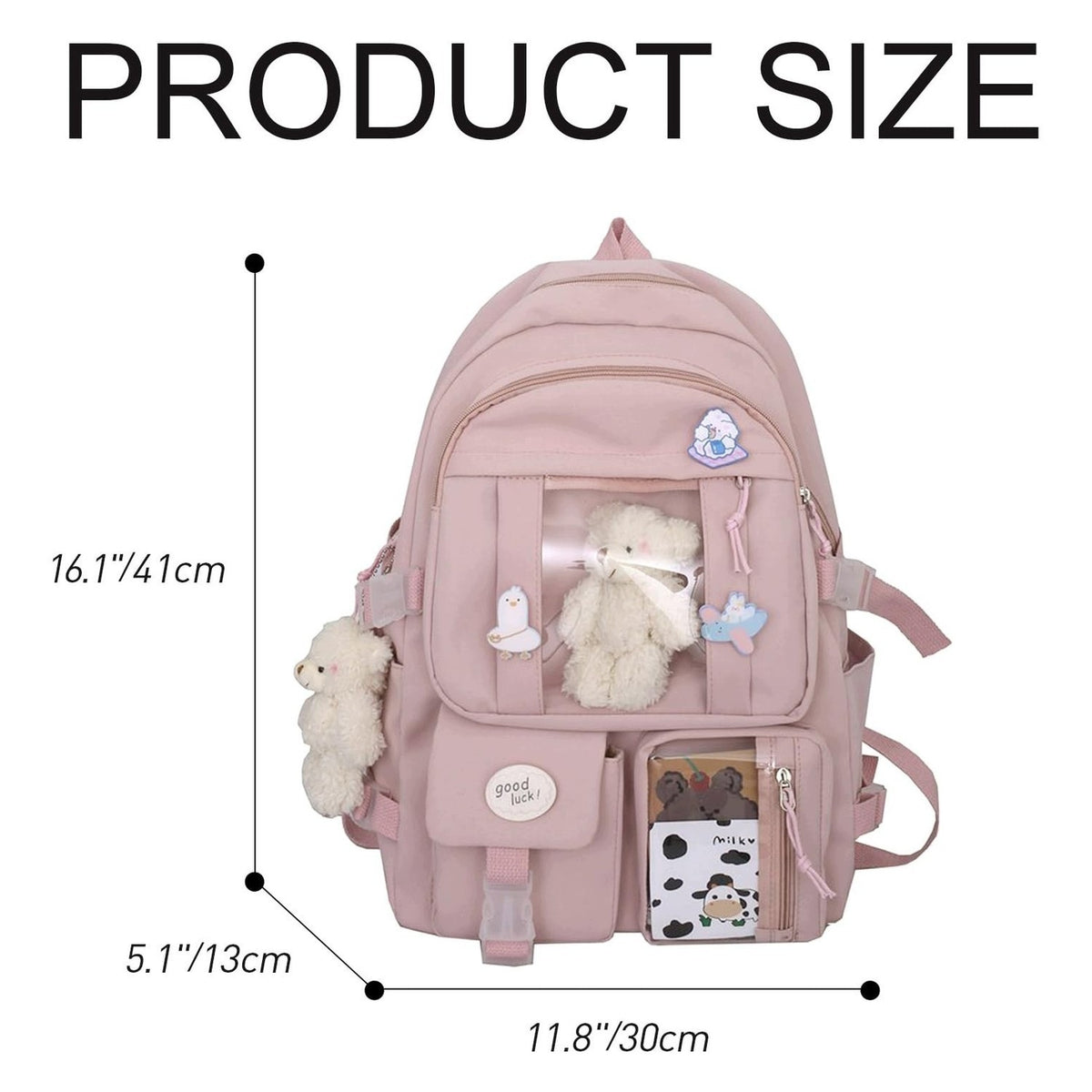 Pink kawaii backpack for girls - with accessories Brand no brand