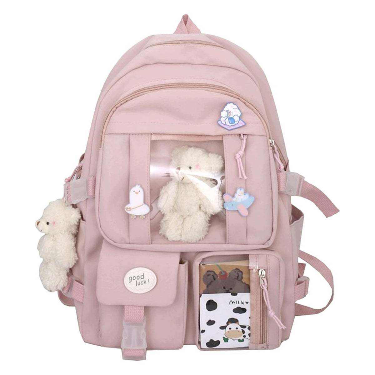 Pink kawaii backpack for girls - with accessories
