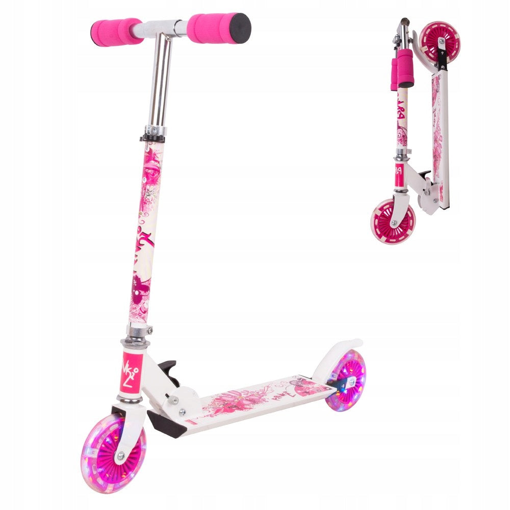 Pink scooter for children WORKER Pinki with glowing LED wheels