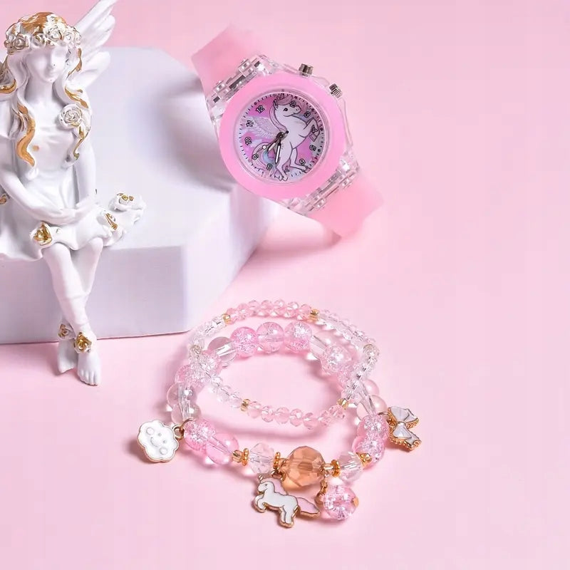 Pink watch glowing with unicorn bracelet gift for girl Packaging status original