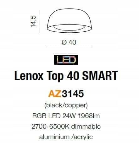 Azzardo lubinis šviestuvas Lenox Top 40 Smart Black/Copper AZ3145