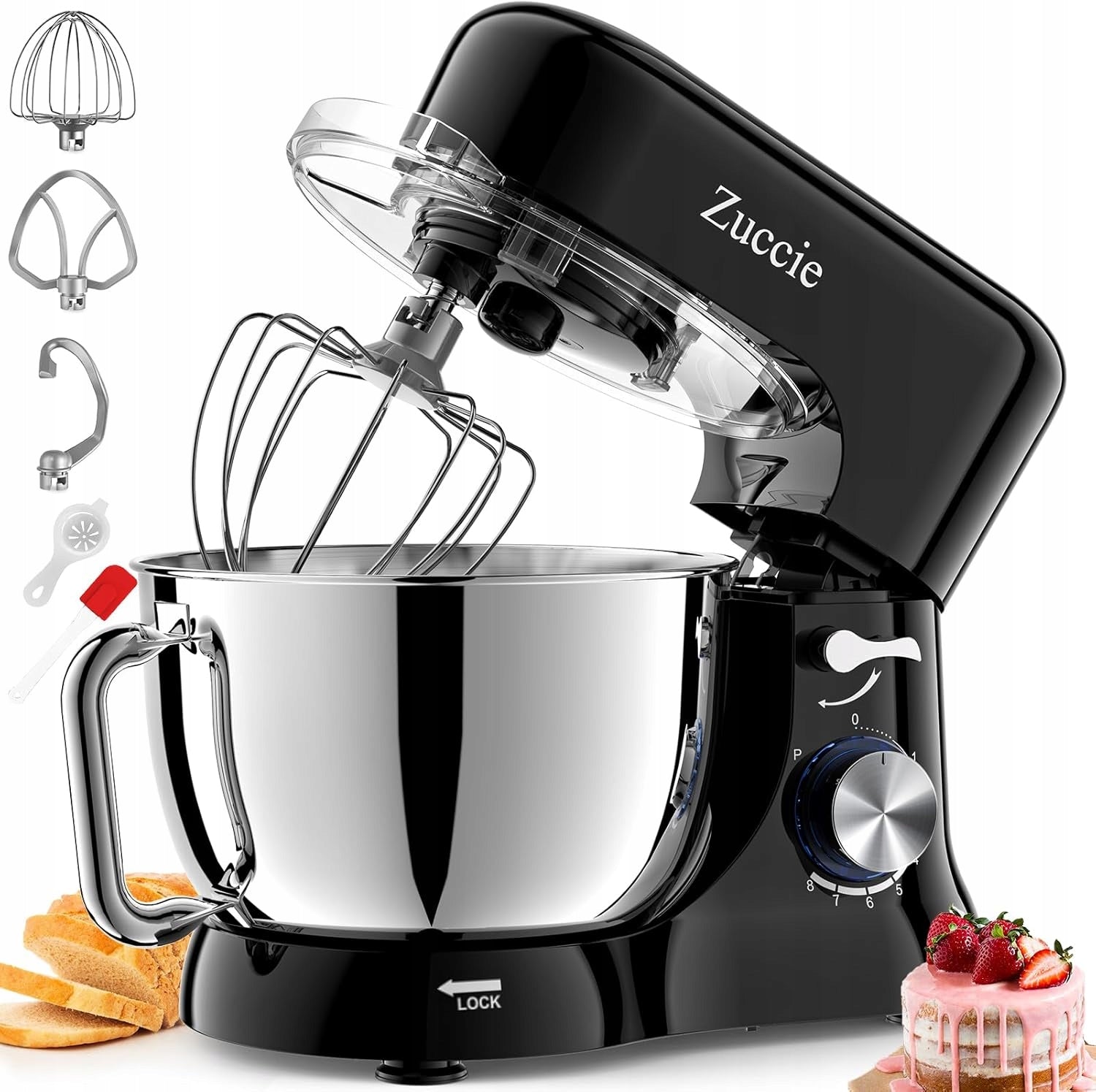 Planetary Mixer 1000W Steel Bowl 5L 8 Gears Black For Cake Brand no brand