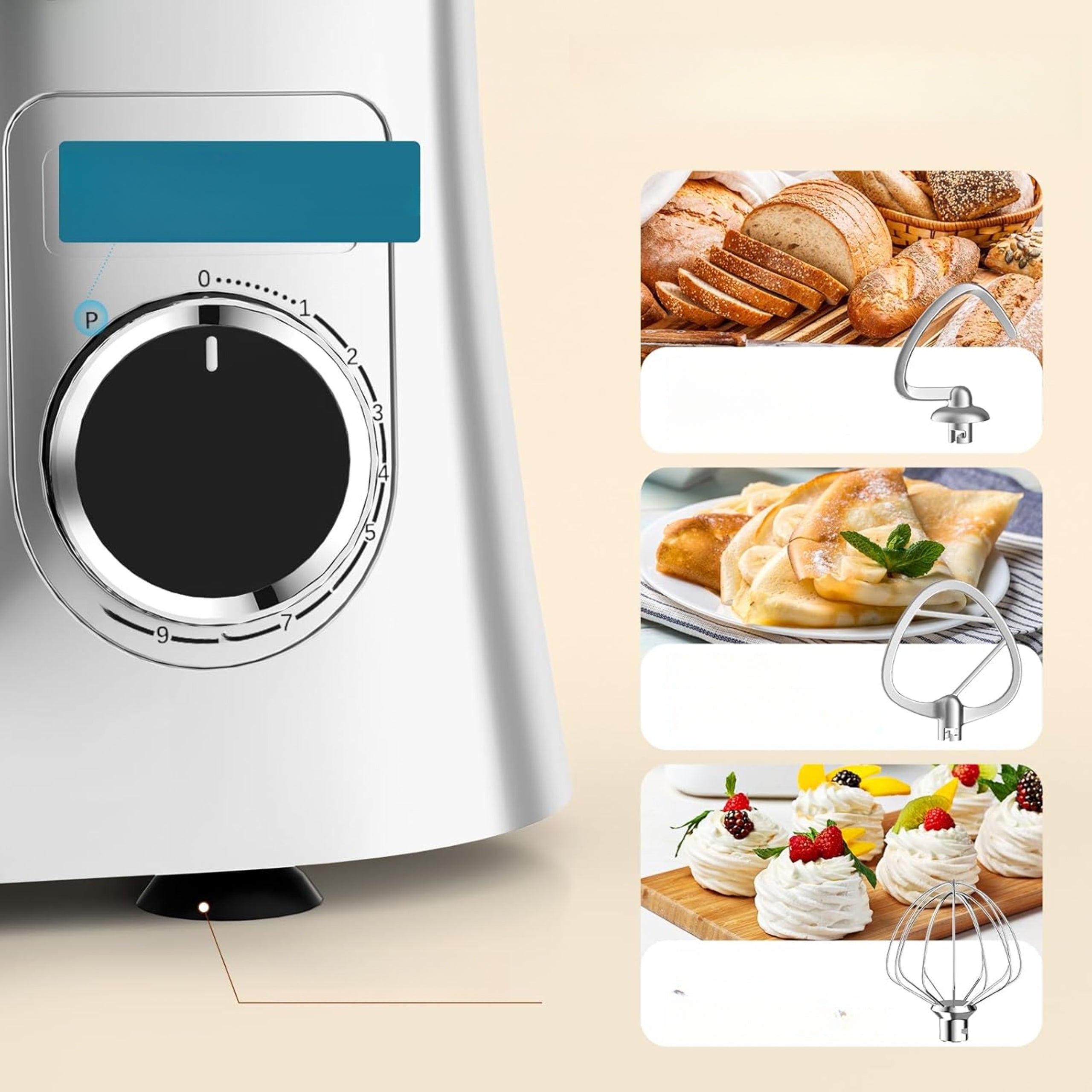 Planetary Mixer Food Processor 1500 W Bowl 5,5L 10 LED Gears Brand Facelle