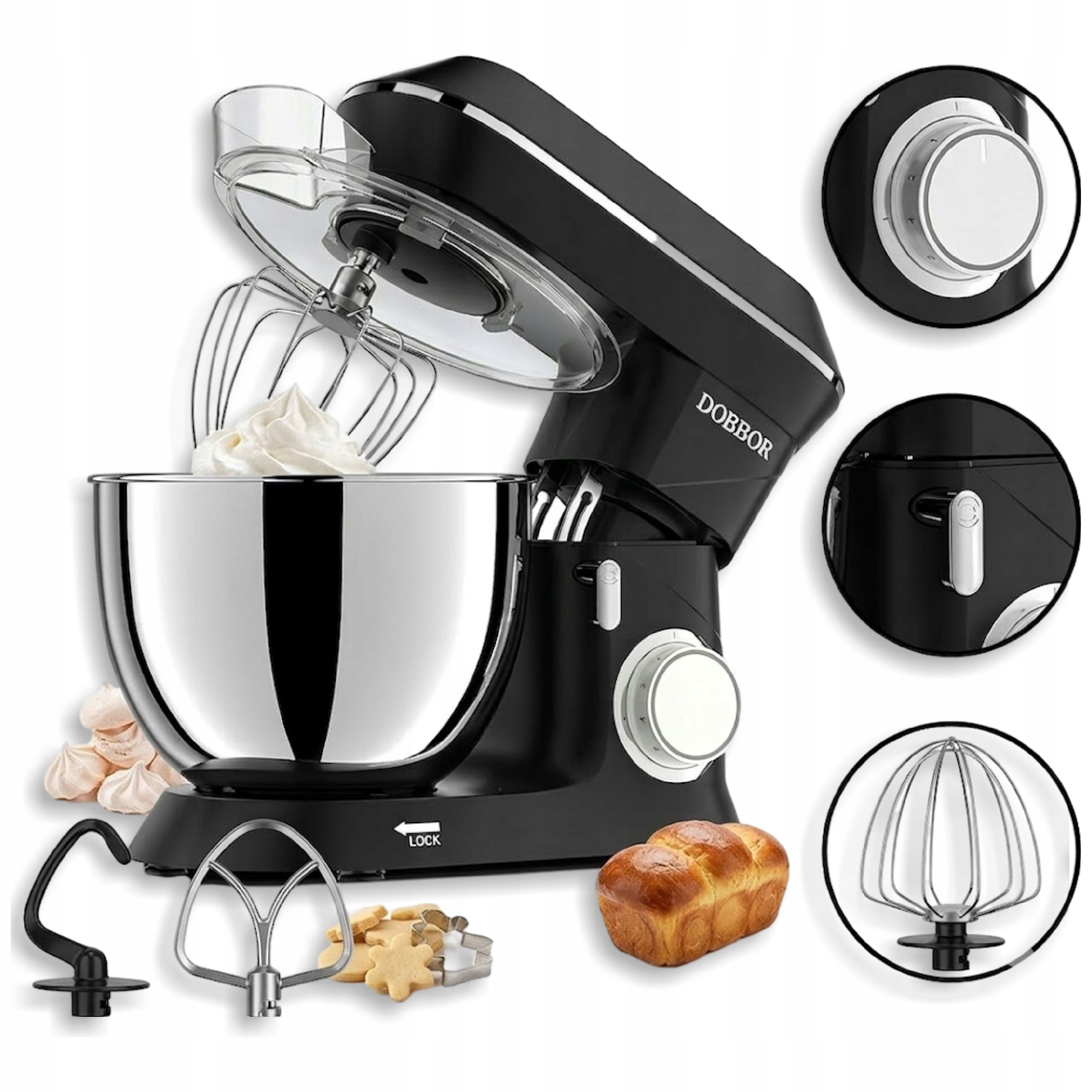 Planetary mixer 1500W 9,5L 7 gears bowl inox steel black