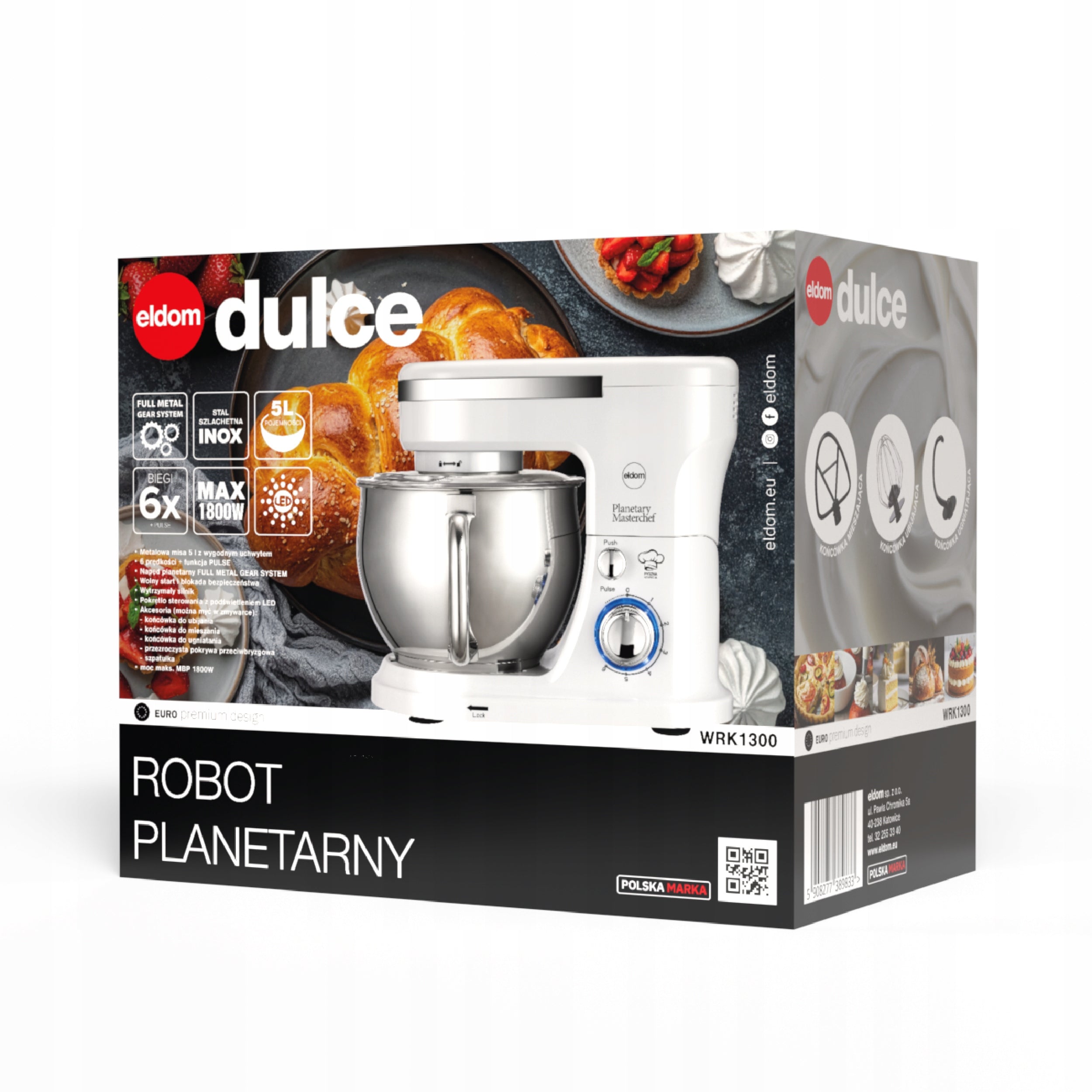 Planetary robot WRK1300 6 gears and PULSE bowl 5L MBP1 800W Eldom Manufacturer code WRK1300 dulce
