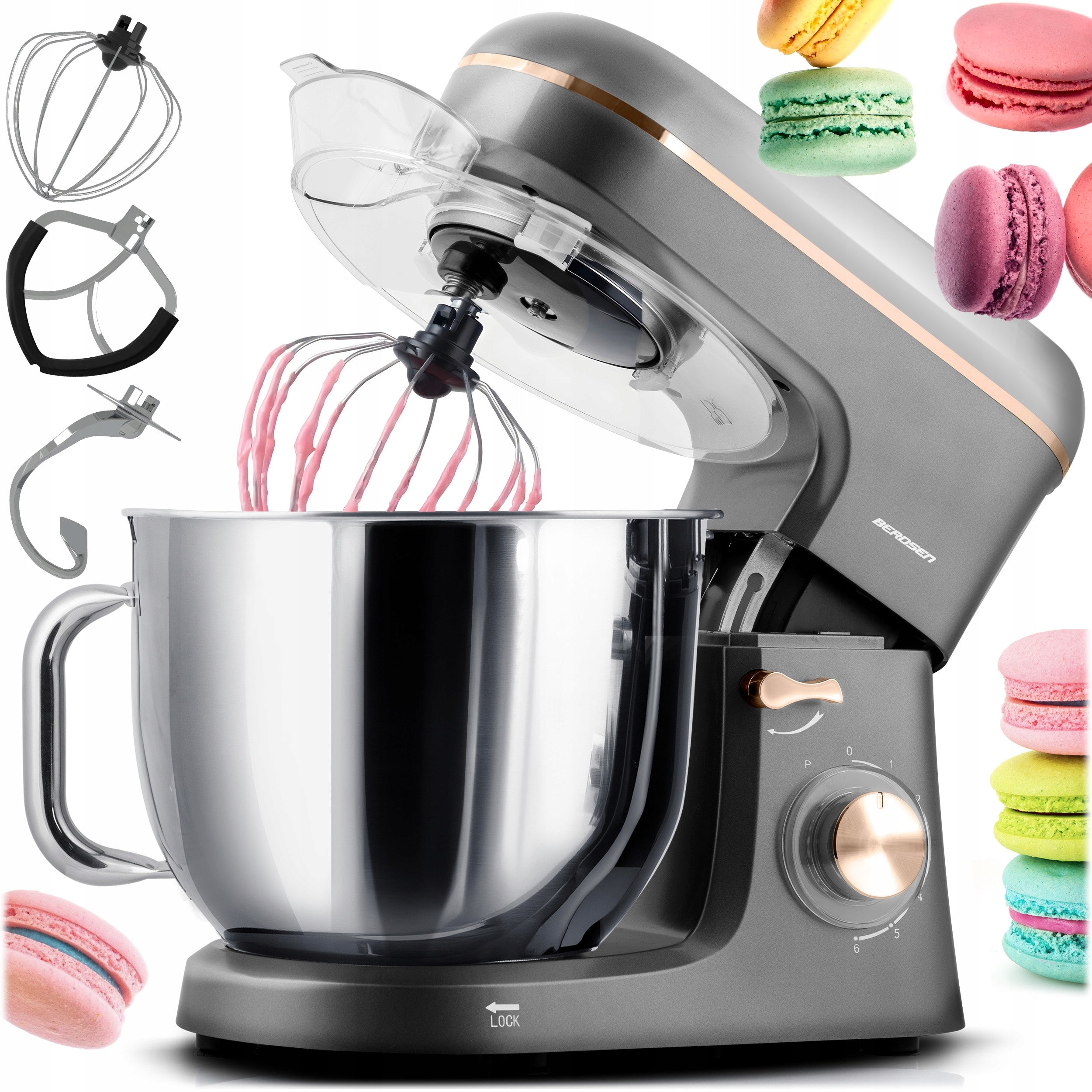 Planetary robot kitchen mixer Berdsen stainless steel 6l 3in1
