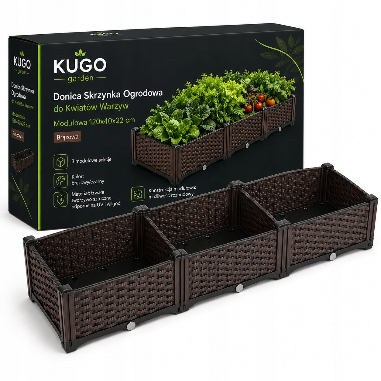 Planter Garden Box for Flowers Vegetable Modular 120x40x22cm Brown
