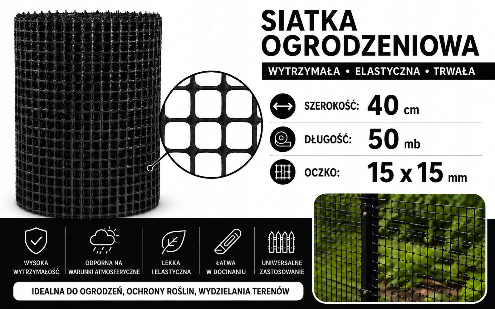 Plastic Discount Mesh BLACK 40cmx50m Strong UV Garden Mesh 0,4x50m Length 50 m