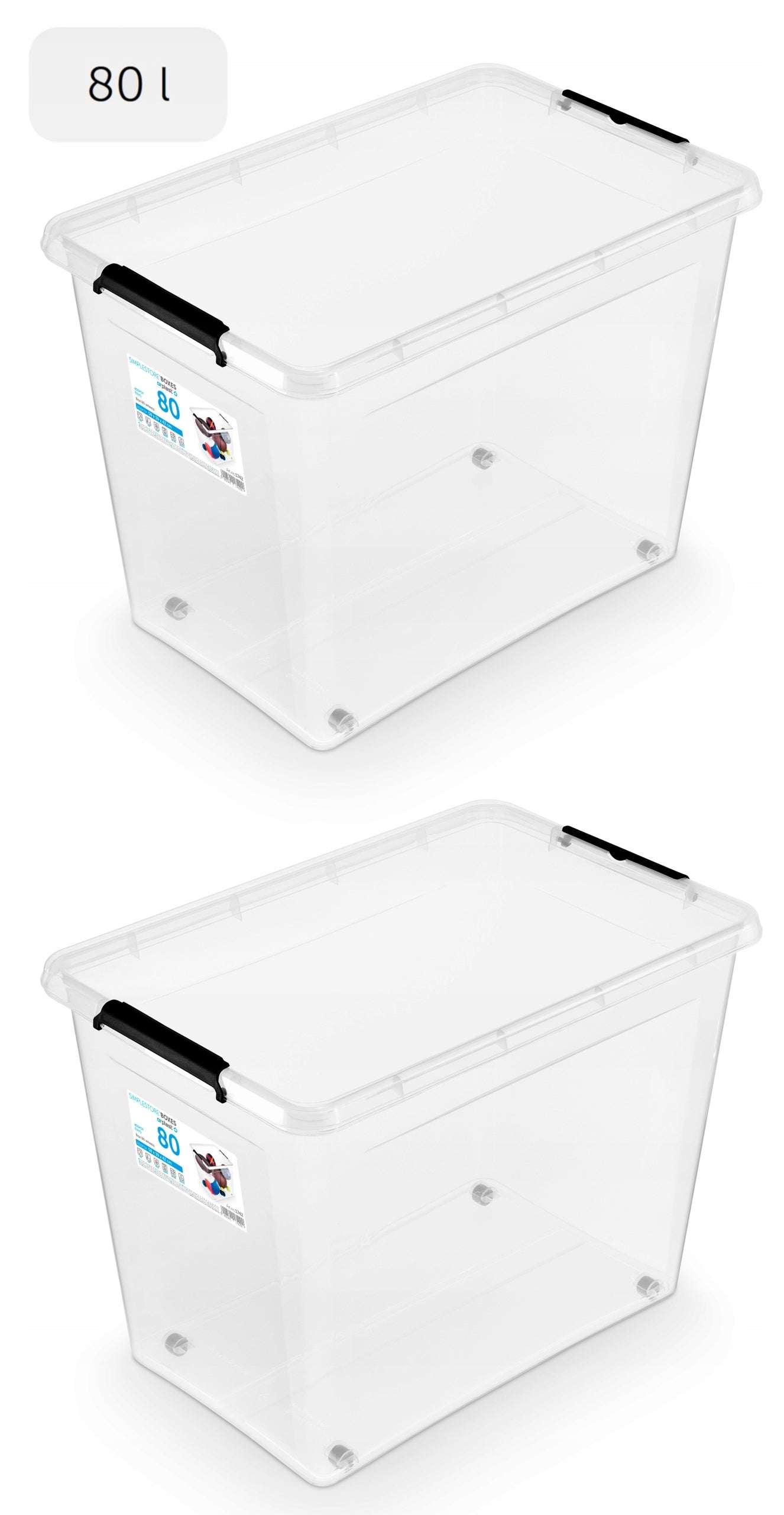 Plastic container 80 l on wheels with lid set of 2 for toys