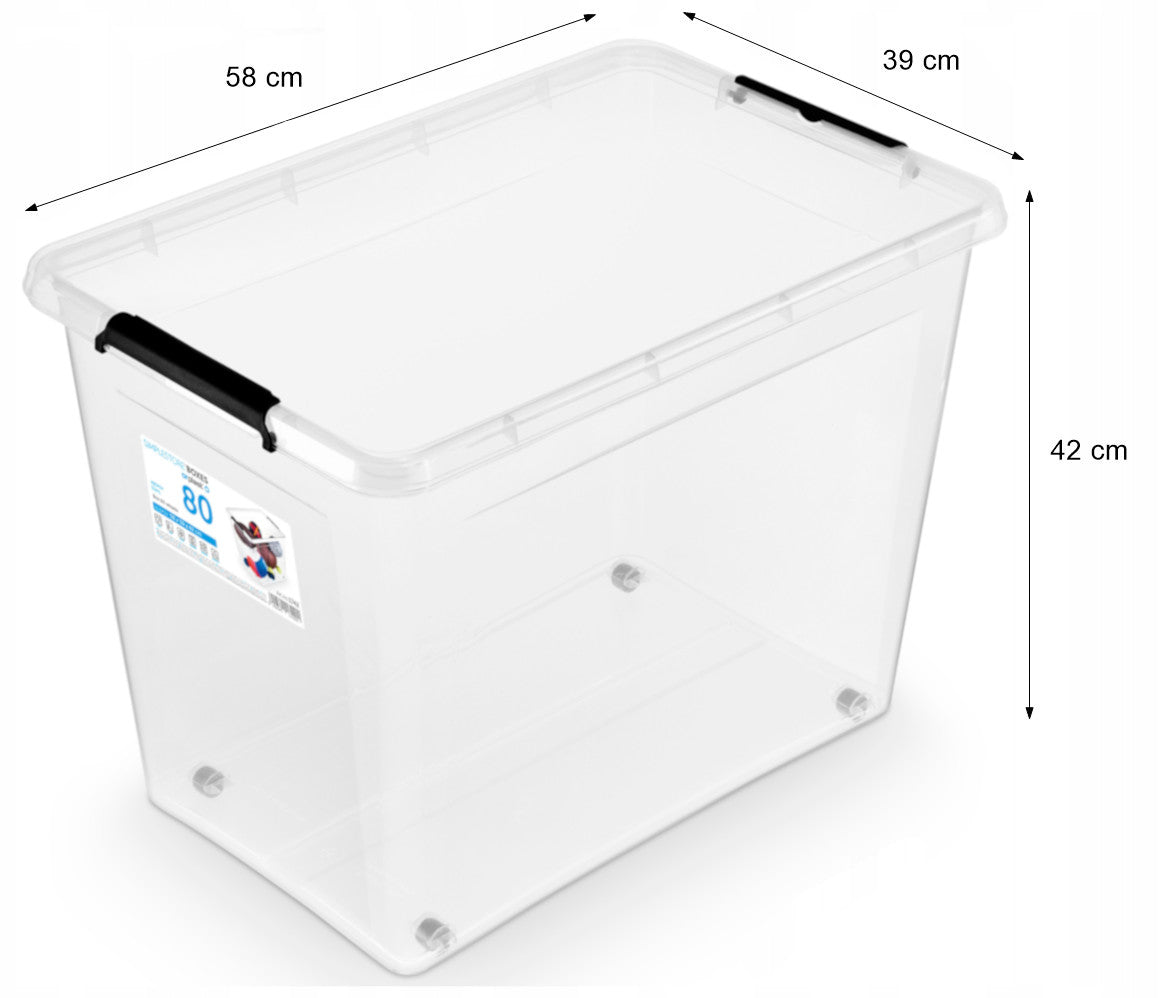 Plastic container 80 l transparent with lid on wheels organizer Brand ORPLAST