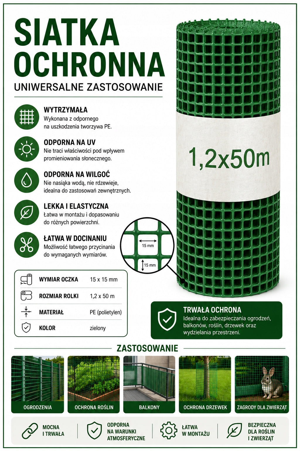 Plastic discount net GREEN 120cmx50m strong garden net 1,2x50m Manufacturer Goplast