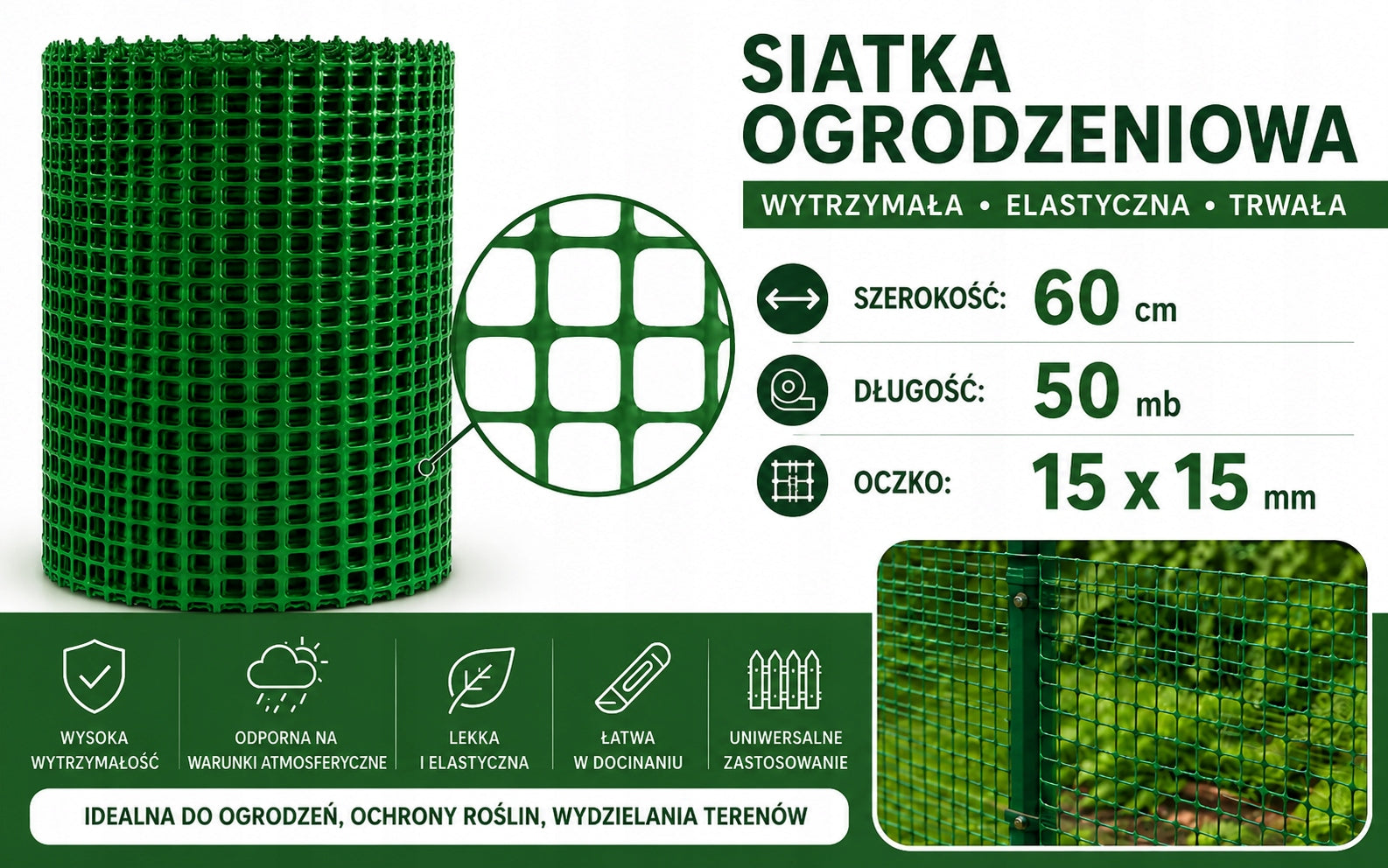 Plastic discount net GREEN 60cmx50m strong garden net 0,6x50m Manufacturer code 5907553970031