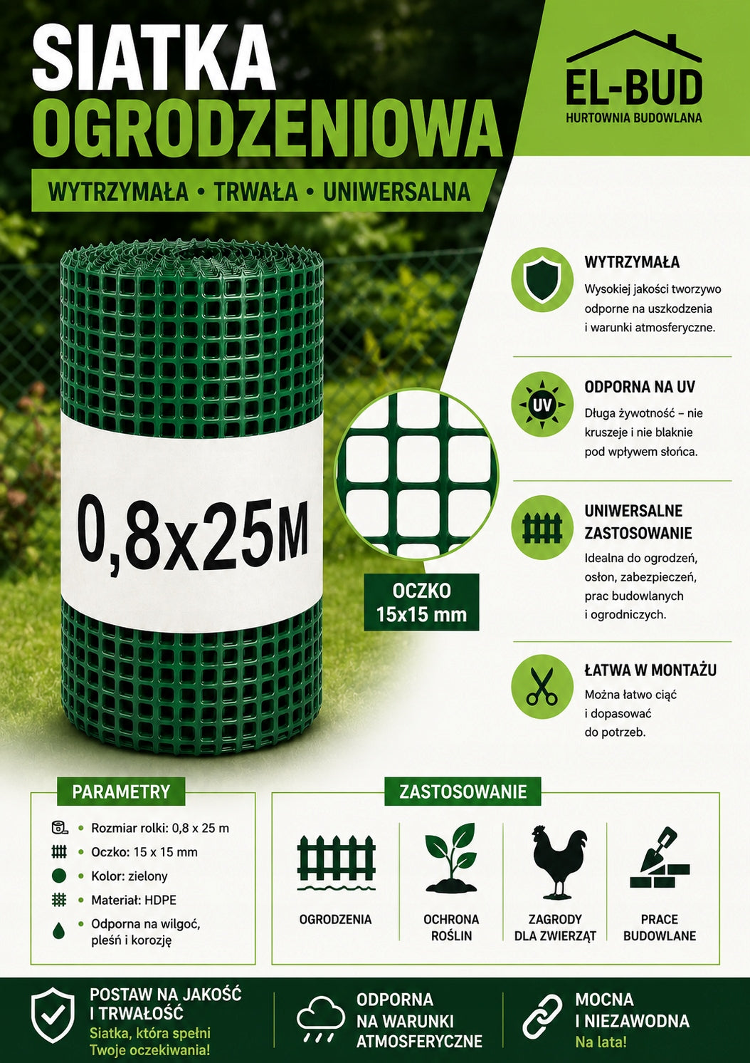 Plastic discount net GREEN 80cmx25m strong garden net 0,8x25m Manufacturer code SOPZ_0,8x25_30o