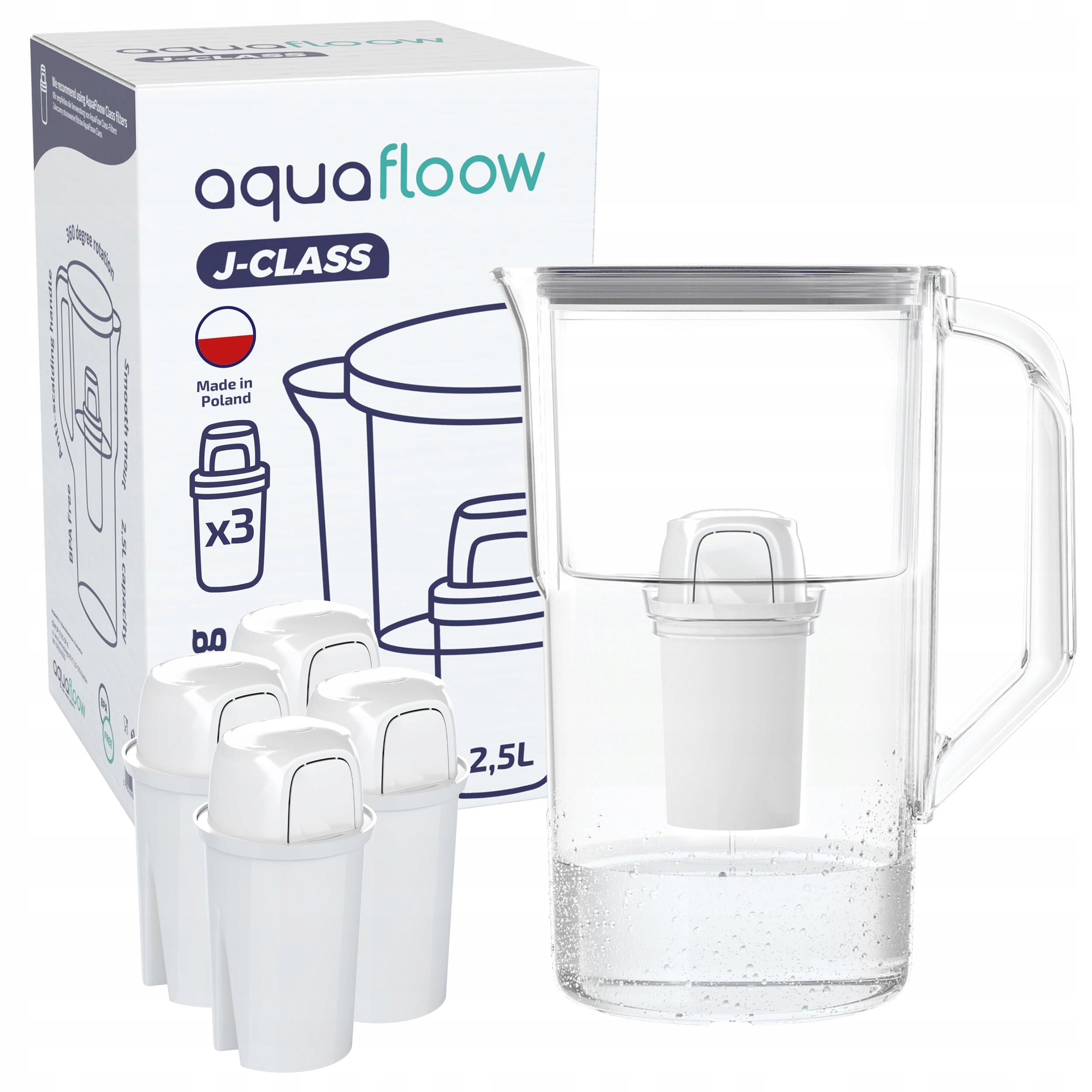 Plastic filter jug AquaFloow J-CLASS 2,5l grey + 5x filter