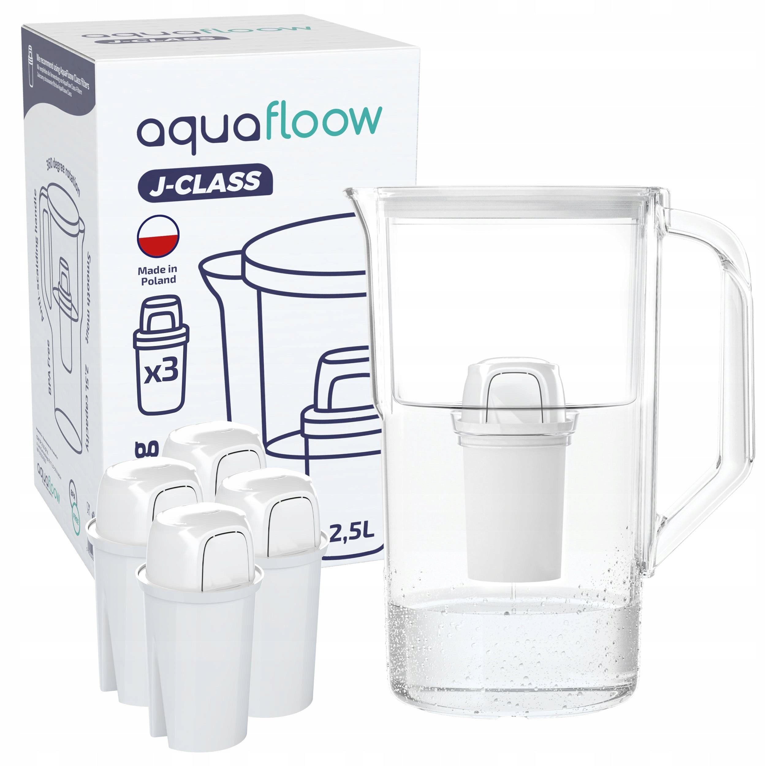 Plastic filter jug AquaFloow J-CLASS 2,5l white + 5x water filter