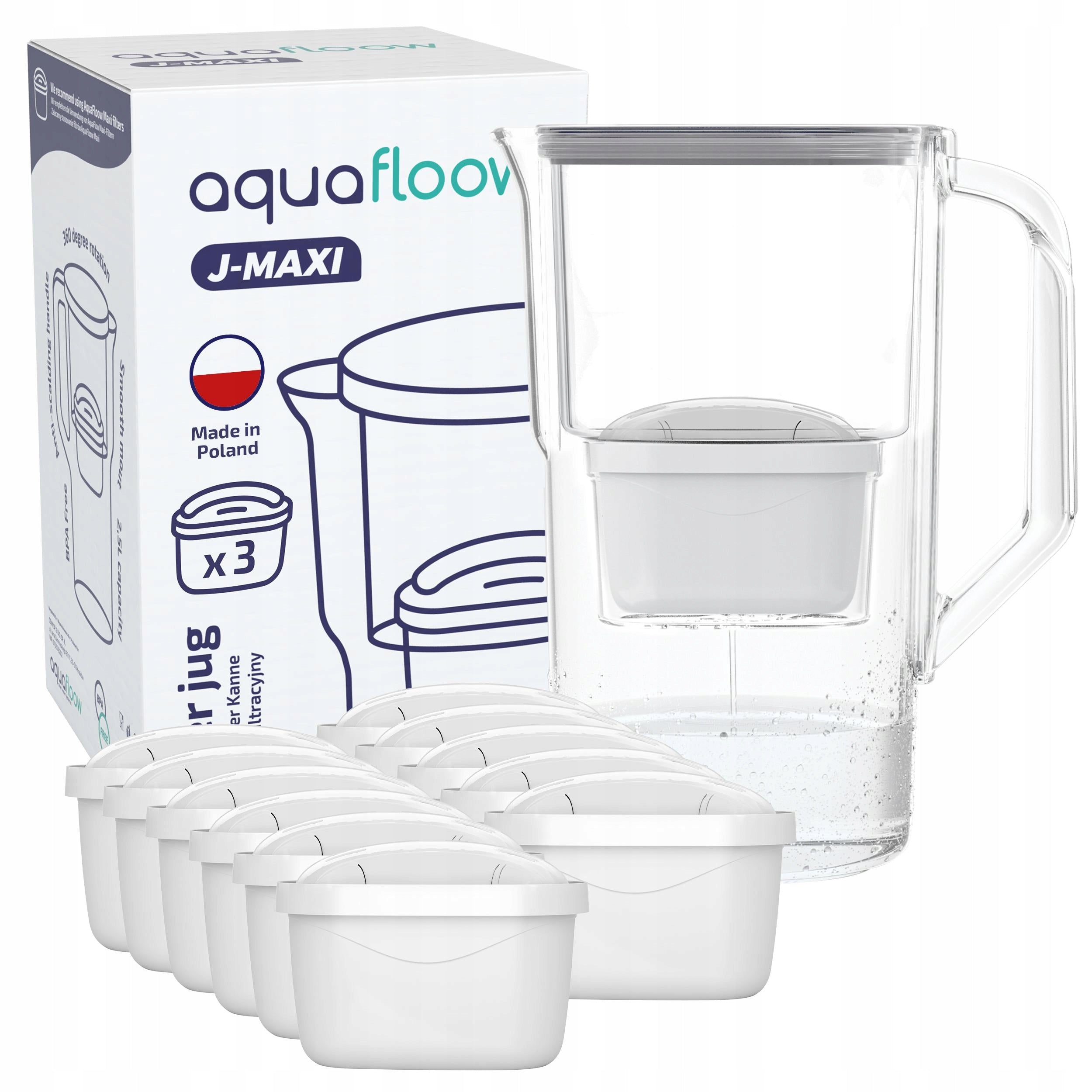 Plastic filter jug AquaFloow J-MAXI 2,5l grey + 12x filter