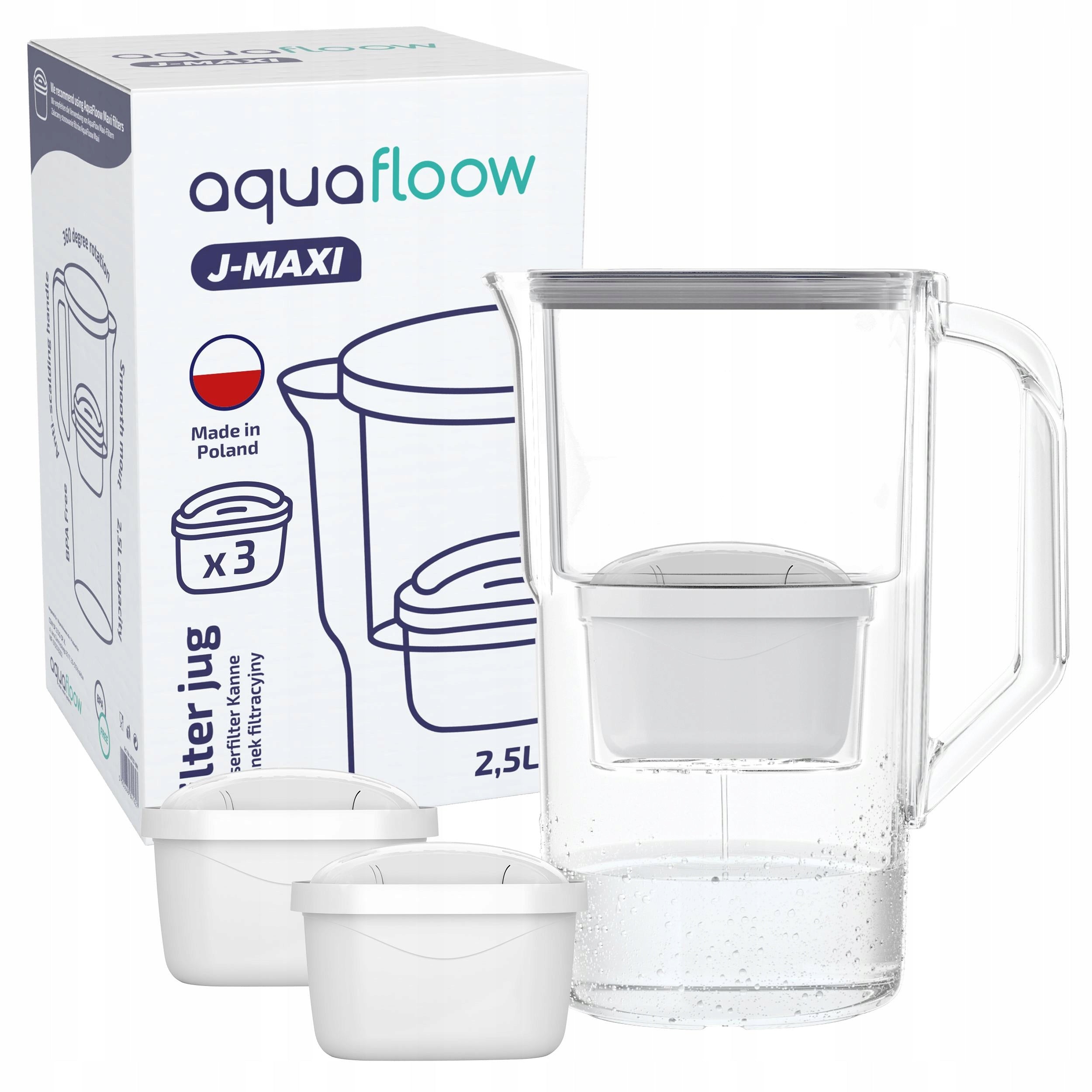 Plastic filter jug AquaFloow J-MAXI 2,5l grey + 3x water filter
