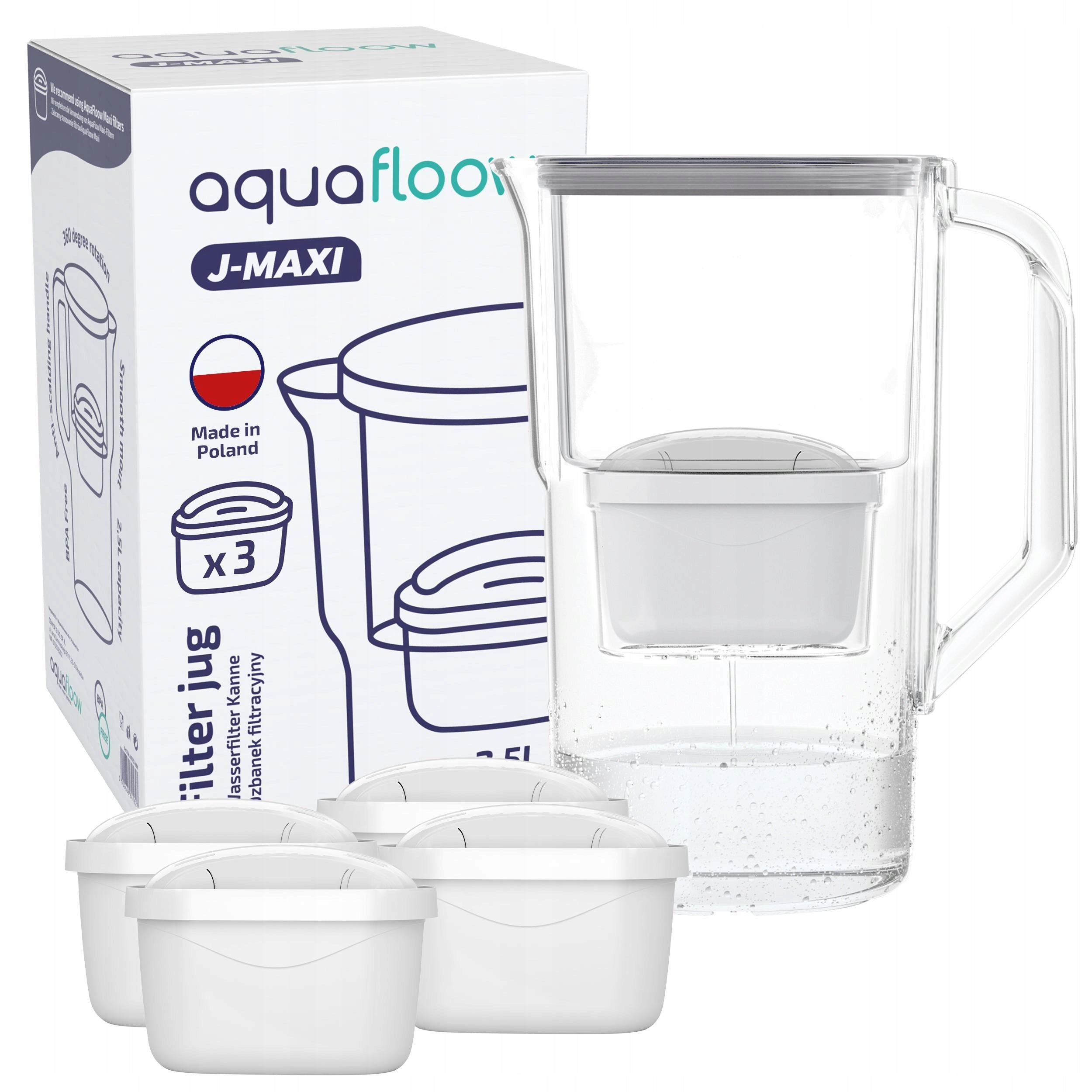 Plastic filter jug AquaFloow J-MAXI 2,5l grey + 5x filter