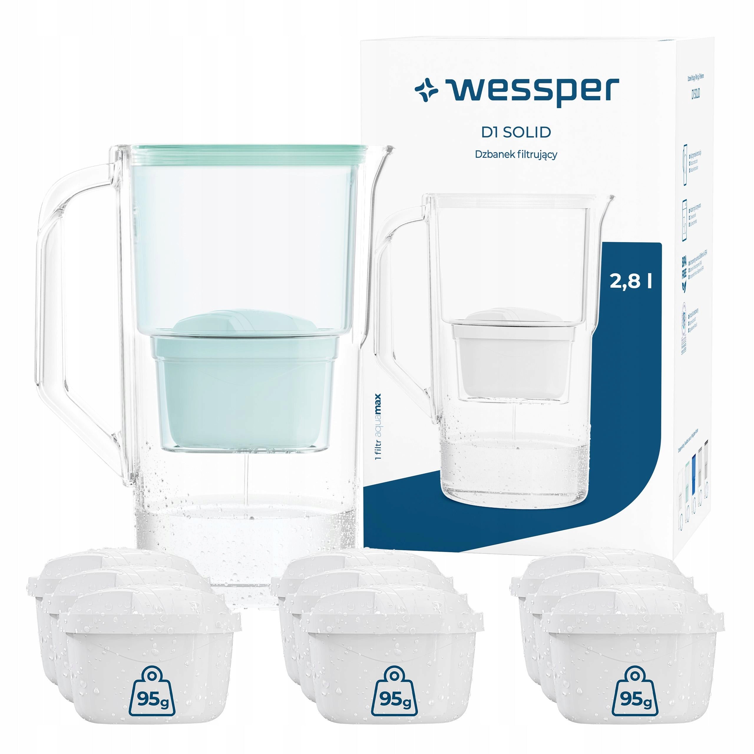 Plastic filter jug Wessper D1 SOLID 2,8l grey + 10x water filter