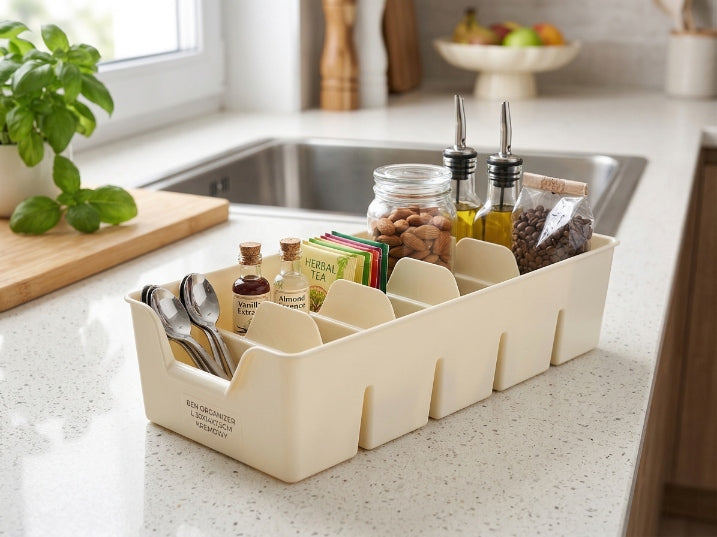 Plastic organizer Bentom L 30x14x7,5 cm cream for office kitchen Packaging status original